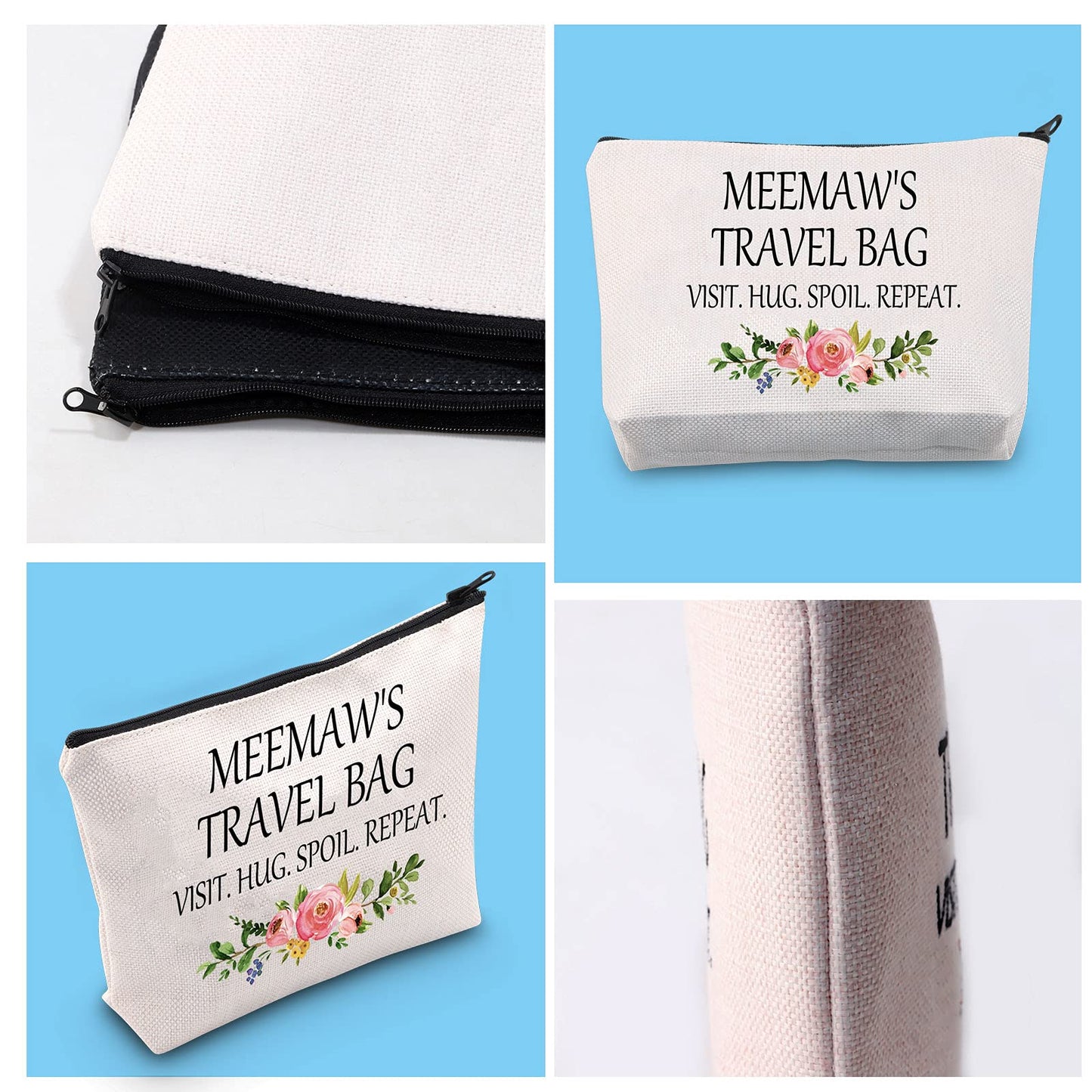 Meemaw Gift Grandmother Gift Mother Day Zipper Pouch Cosmetic Bag Birthday Gifts for Grandma (Meemaw's Travel Bag)