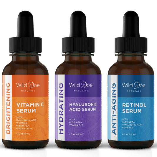 Anti Aging Serum Set: Brightening Vitamin C Serum for Face with Hyaluronic Acid Serum & Retinol Serum - Anti Wrinkle Serum Set - Full Skin Care Routine 3 Pack Face Serum for Women & Men (3 X 4 fl. oz)