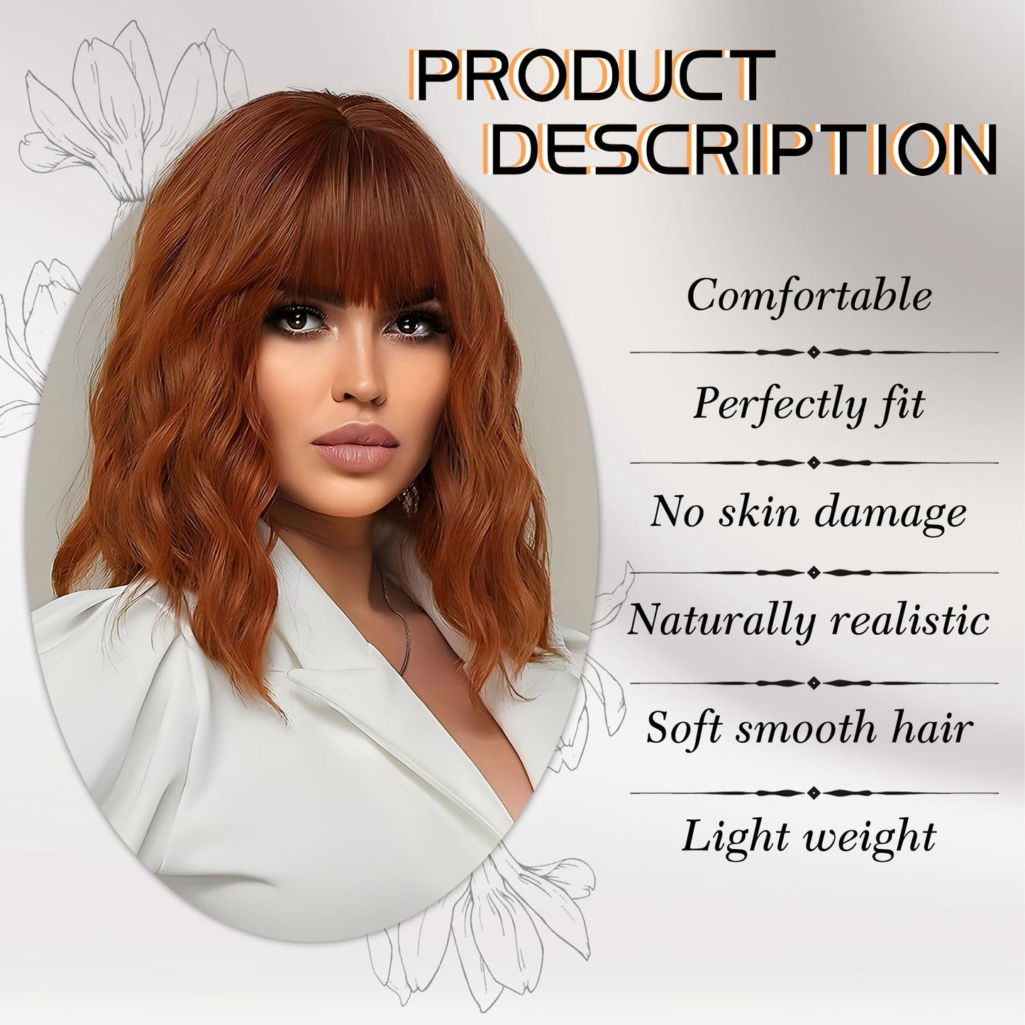 MOSINA Bob wig with Bangs for Women,Orange red Wig,14" synthetic bob wigs,Heat Resistant Fiber Wig for Suitable for work, parties and other occasions Use……