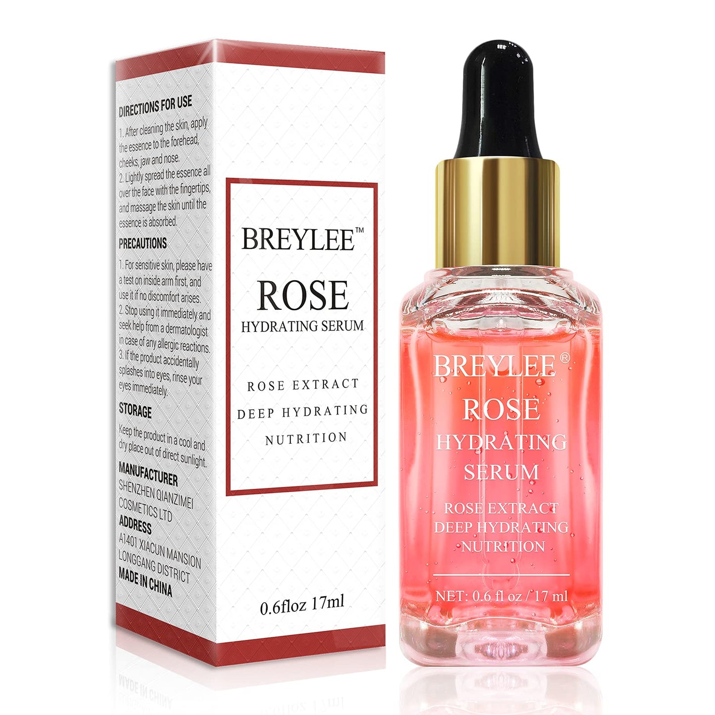 BREYLEE Rose Face Serum, Hydrating Serum Moisturizing Serum Face Serum Hydrating with Hyaluronic Acid Alcohol Free Facial Serum for Skin Care(17ml,0.6fl oz)