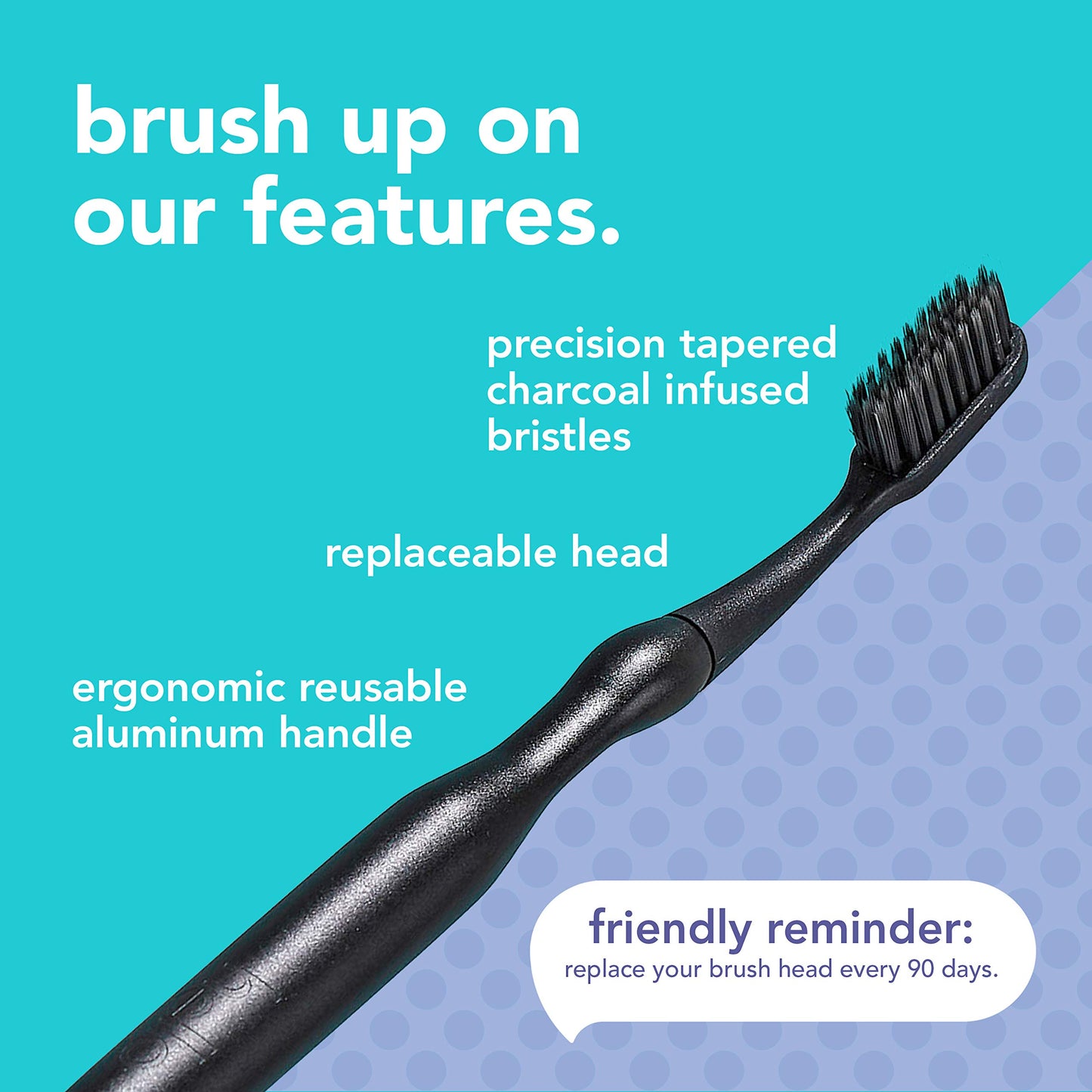 hello Manual Adult Charcoal Toothbrush Replacement Head Refills, Soft Tapered Bristles, BPA Free, 2 count, 4 Toothbrush Refill Heads