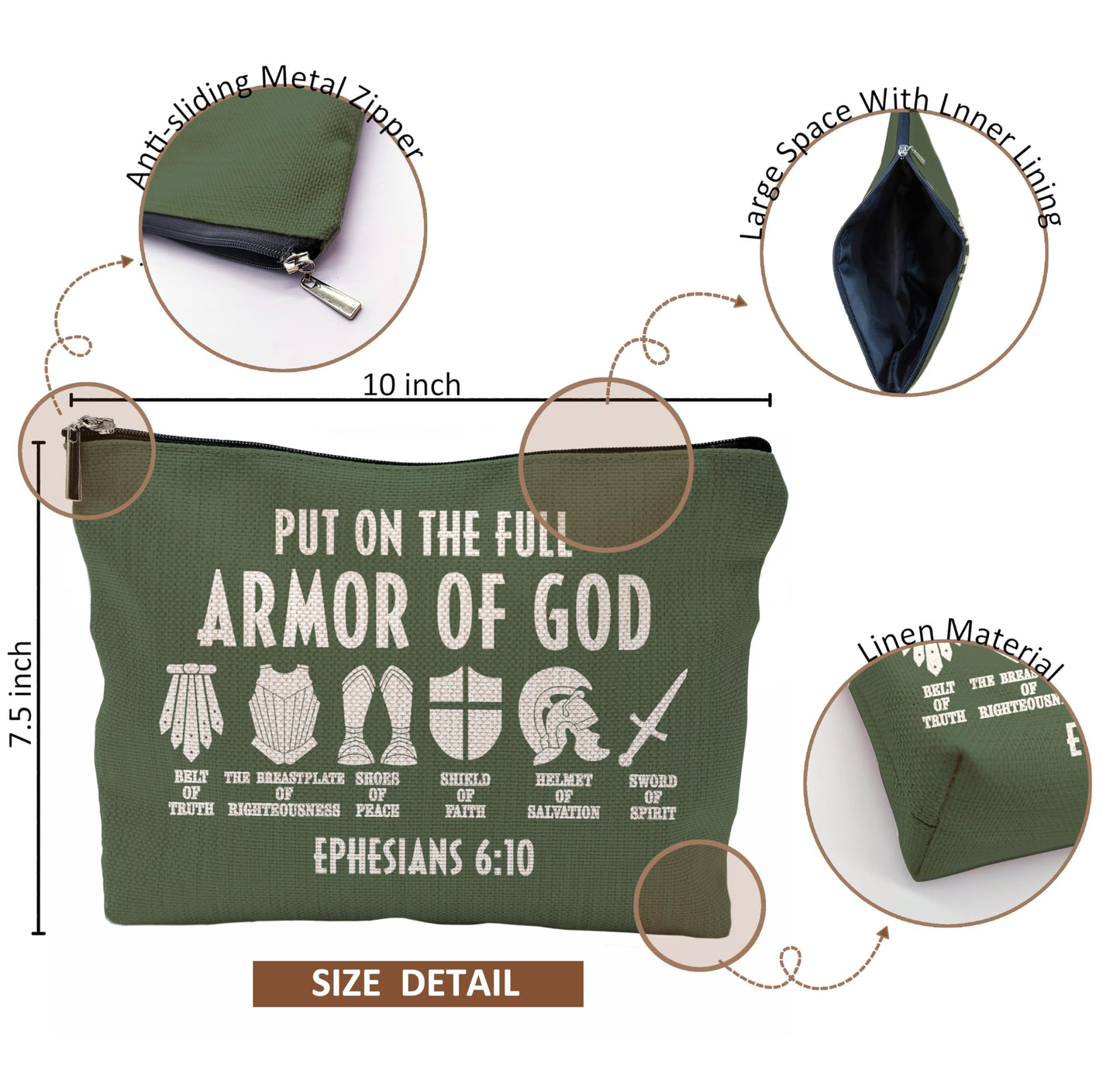 QGFM Christian Gifts for Women,Christian Makeup Bags for Women,Bible Verse Makeup Bag With Zipper,Put On The Full armor Of God Cosmetic Bag