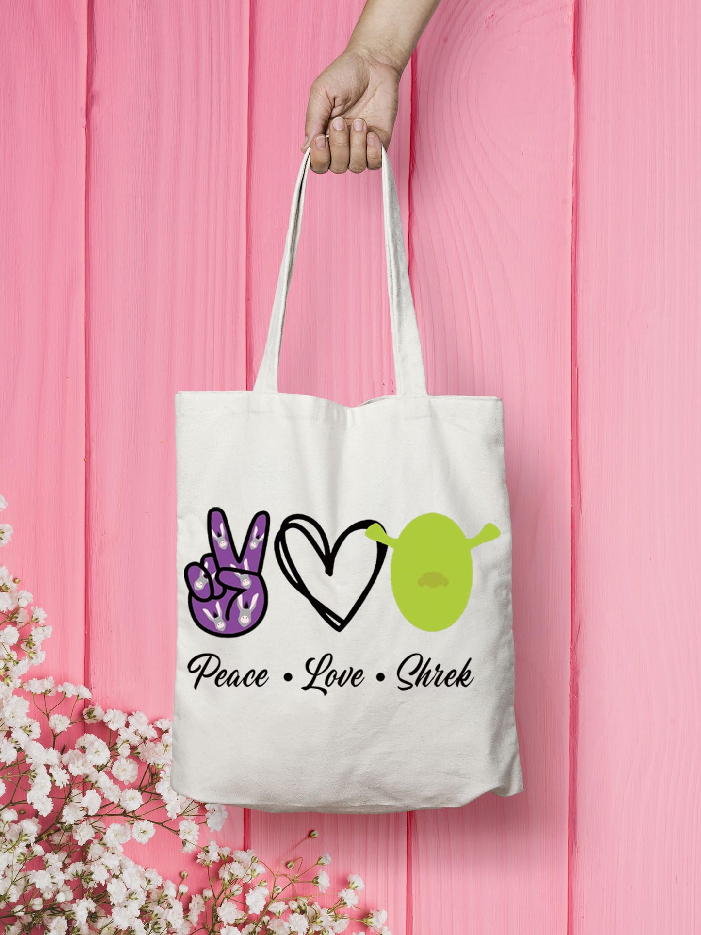 VAMSII Monster Sher k Musical Gifts Musical Theatre Makeup Bag Peace Love Shre k Shrekk Party Treat Bag (Peace L Shrek tote)