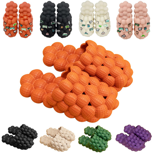 Bubble Slides, Bubble Slippers, Massage Bubble Slides Slippers for Women Men, Funny Lychee Non-slip Spa Slippers, Soft Pillow Stress Relief Slide, Reflexology Sandals for Ladies Slides (10-11WOMEN/8.5-9.5MEN, Caramel, numeric_10)