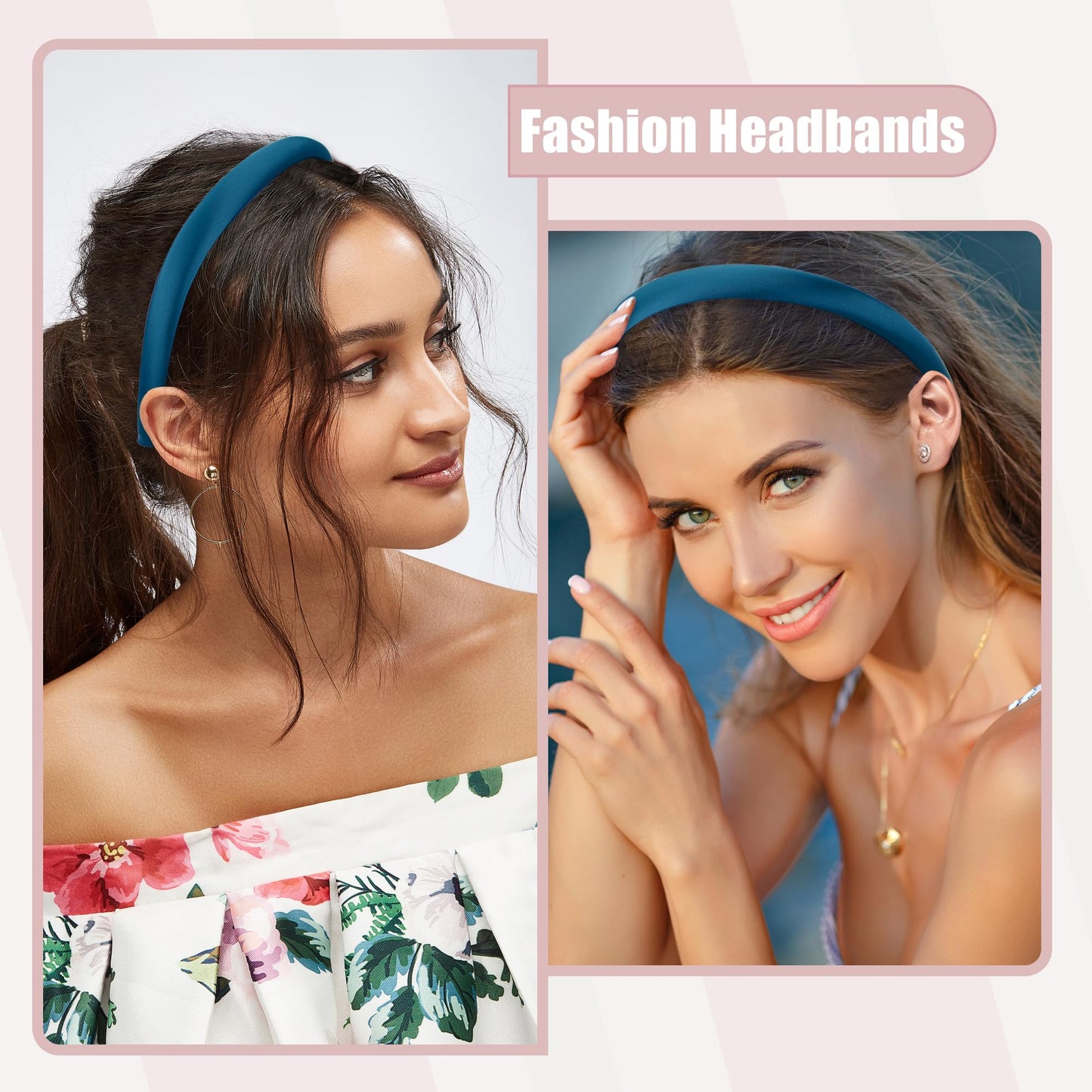 VOCOSTE 2 Pcs Solid Simple Silk Headbands, Fashion Hair Hoop for Women, Anti Slip Hair Accessories, Blue, Dark Coffee, 0.59" Wide