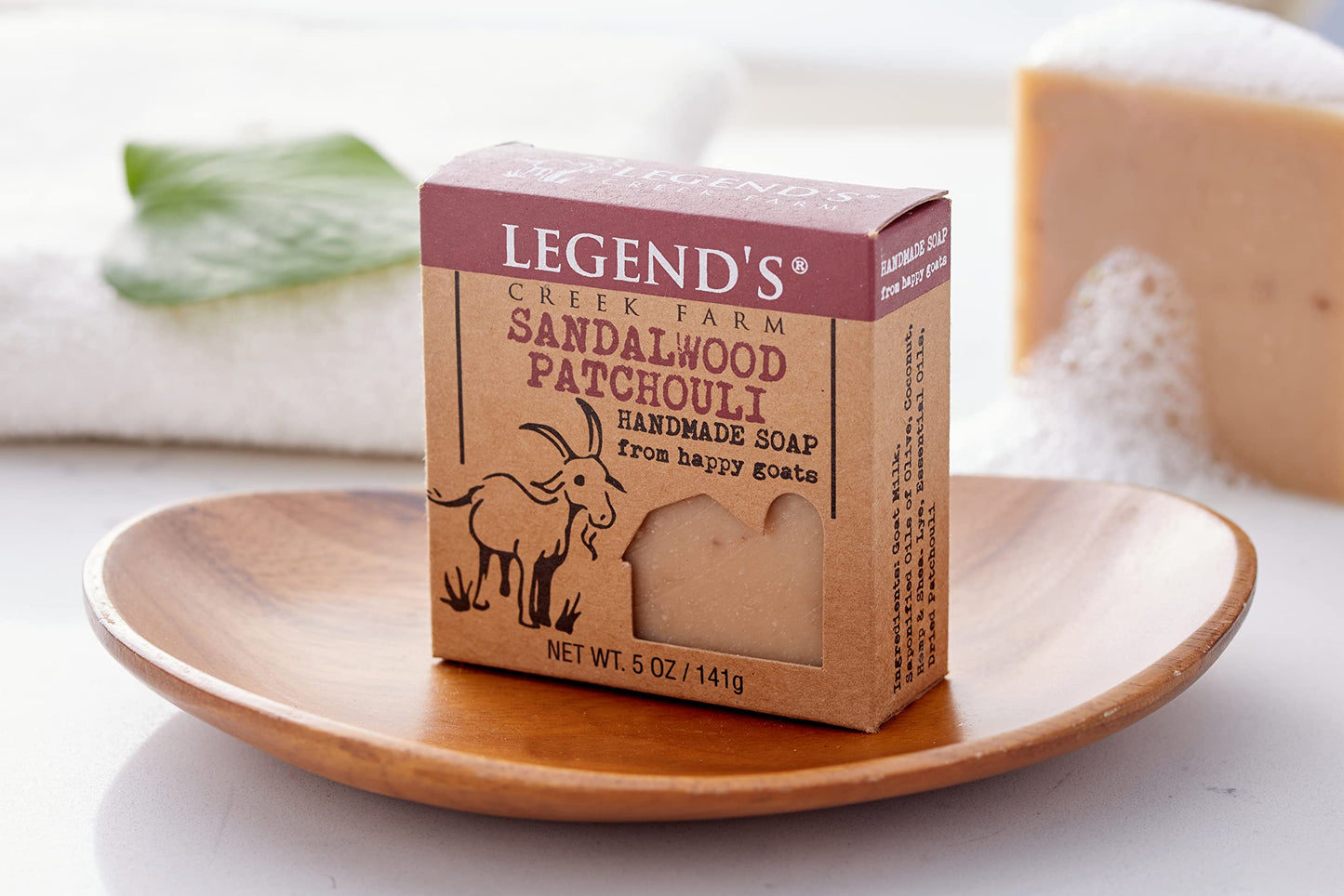 Legend's Creek Farm Goat Milk Soap - Cleansing Moisturizing Soap Bar for Hands and Body - 5 Oz Creamy Lather, Nourishing, Gentle Natural Soap for Sensitive Skin (Sandalwood Patchouli, Pack of 2)