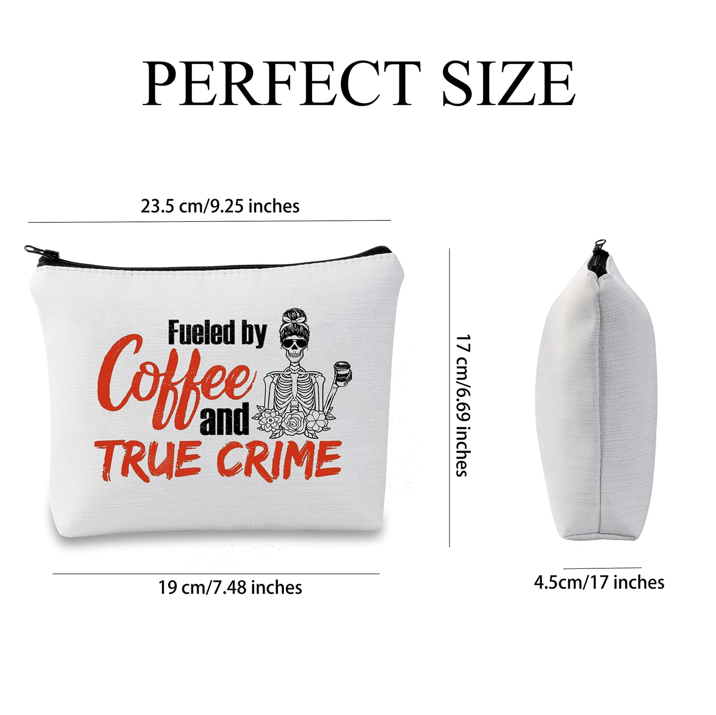 G2TUP True Crime Junkie Gift Fueled by Coffee and True Crime Makeup Bag Cosmetics Bag Crime Show Gift Murder Show Travel Bag (Coffee and True Crime Fluorescent White Bag)