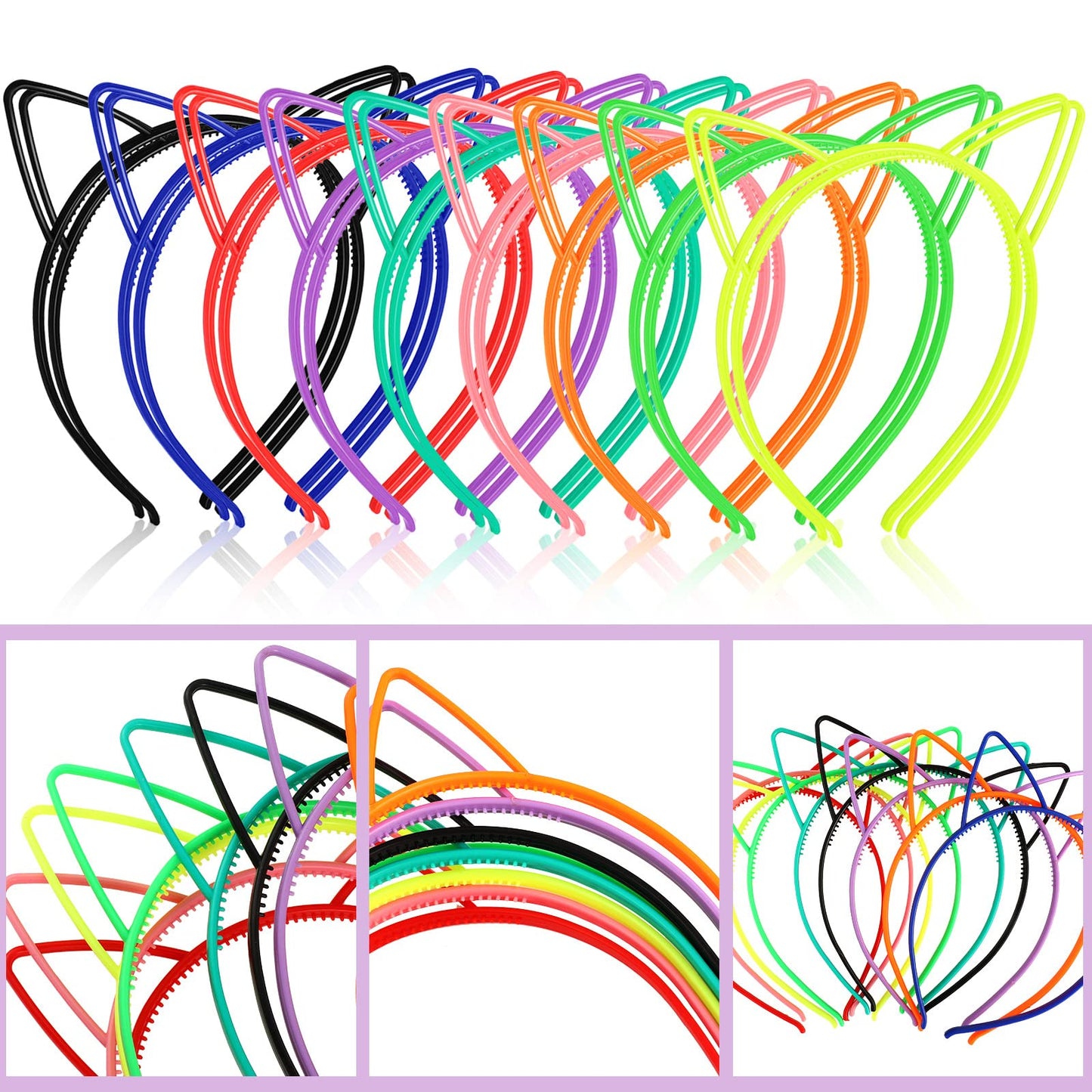 18 Pieces Unicorn Horn Cat Ear Headband Party Favors for Girls Adult Cosplay Rainbow Glitter Plastic Hair Hoop (Cat Ear)