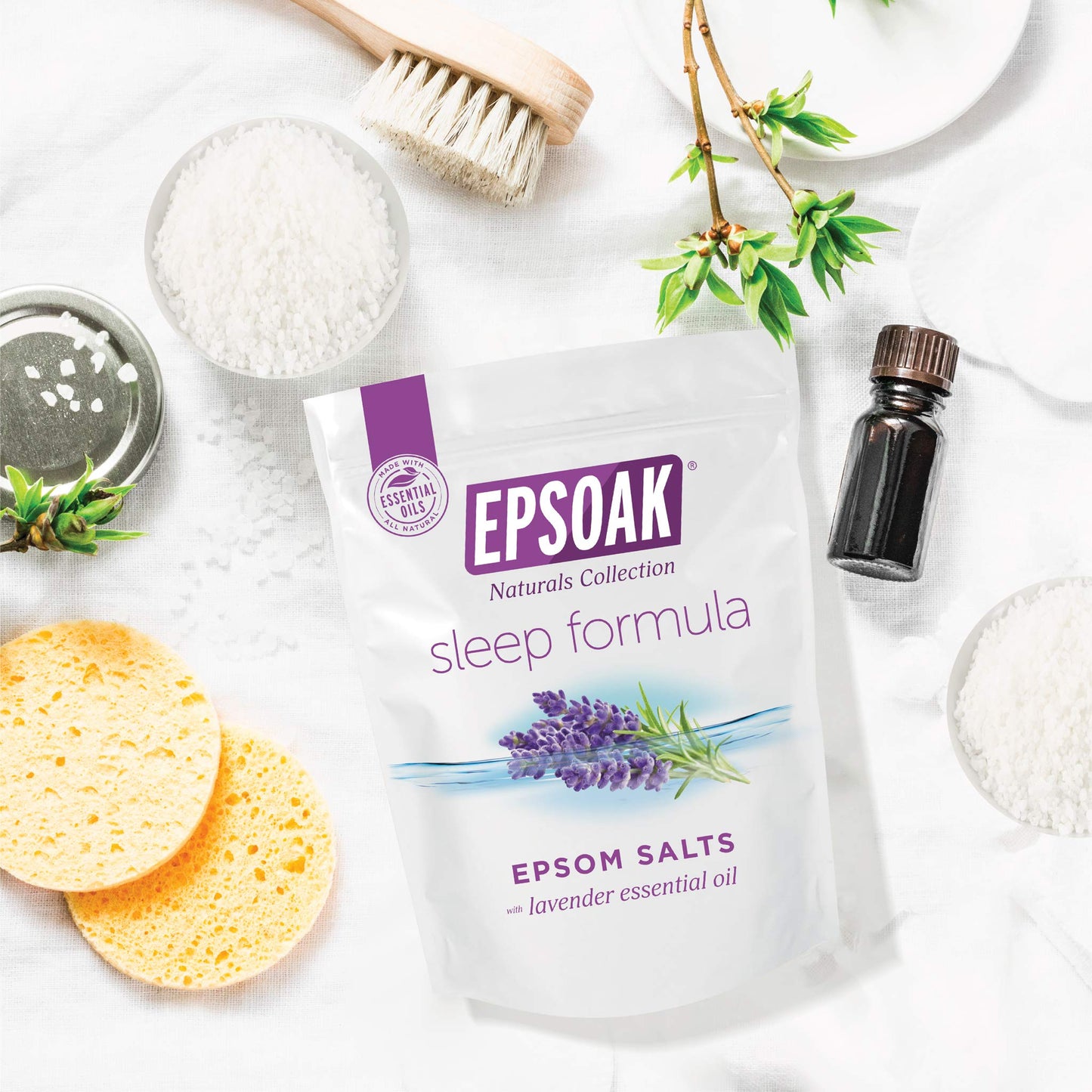 Epsoak Epsom Salt 4 lb. Magnesium Sulfate USP. (Qty. 2 x 2lb. Bag), Lavender Sleep Formula, Resealable Epsom Salt Bag, Made in The USA, Cruelty-Free Certified