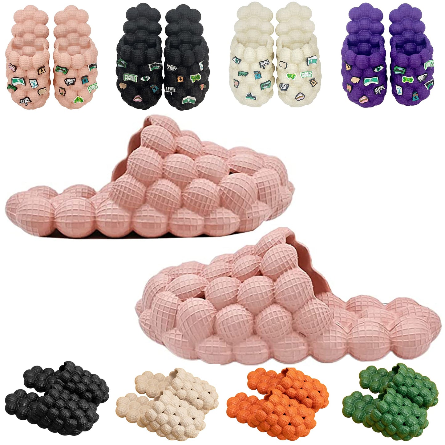 Bubble Slides, Bubble Slippers, Massage Bubble Slides Slippers for Women Men, Funny Lychee Non-slip Spa Slippers, Soft Pillow Stress Relief Slides, Reflexology Sandals for Ladies Slides (11.5-12.5WOMEN/10-11MEN, Pink, numeric_11_point_5)