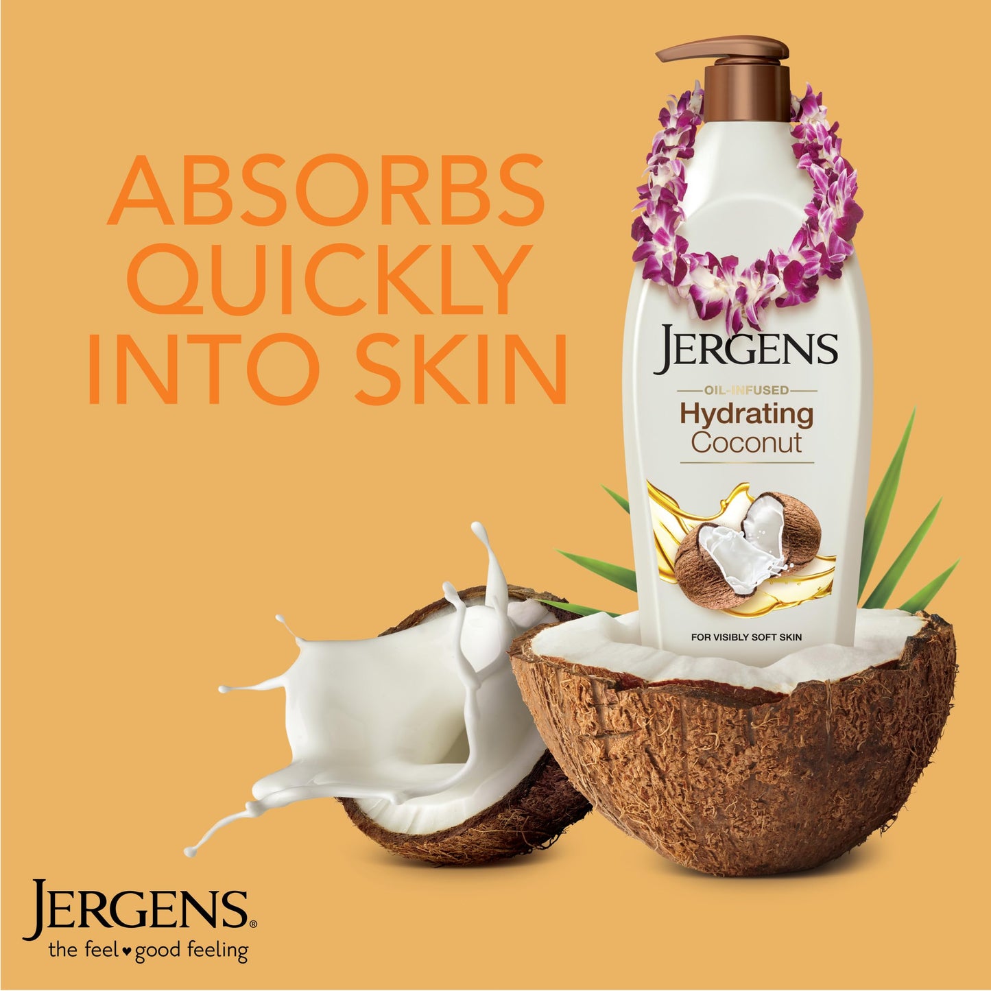 Jergens Hydrating Coconut Body Moisturizer, Infused with Coconut Oil, Dermatologist Tested, Hand and Body Lotion for Dry Skin, 26.5 Oz