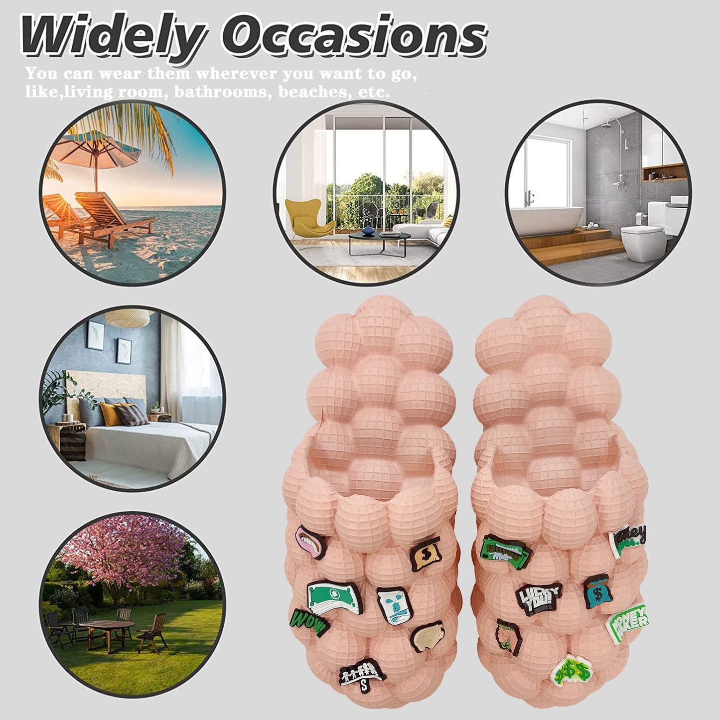 Bubble Slides, Bubble Slippers, Massage Bubble Slides Slippers for Women Men, Funny Lychee Non-slip Spa Slippers, Soft Pillow Stress Relief Slides, Reflexology Sandals for Ladies Slides (10-11WOMEN/8.5-9.5MEN, DIY-Pink, numeric_10)