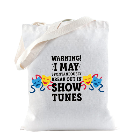 TSOTMO Warning I May Randomoly Break Out In Show Tunes canvas tote bags Theatre Novelty Makeup Bag Broadway Musical Theater Gift (Show canvas)