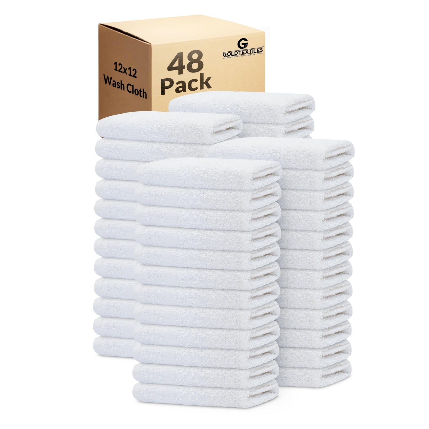 GOLD TEXTILES 12 Pack Economy White Washcloths Set (12x12 inches) - Cotton Blend Commercial Grade Cleaning Rags, Quick Drying & Soft Face Cloths, Fingertip Towels for Bathroom, Spa, Gym, and Kitchen