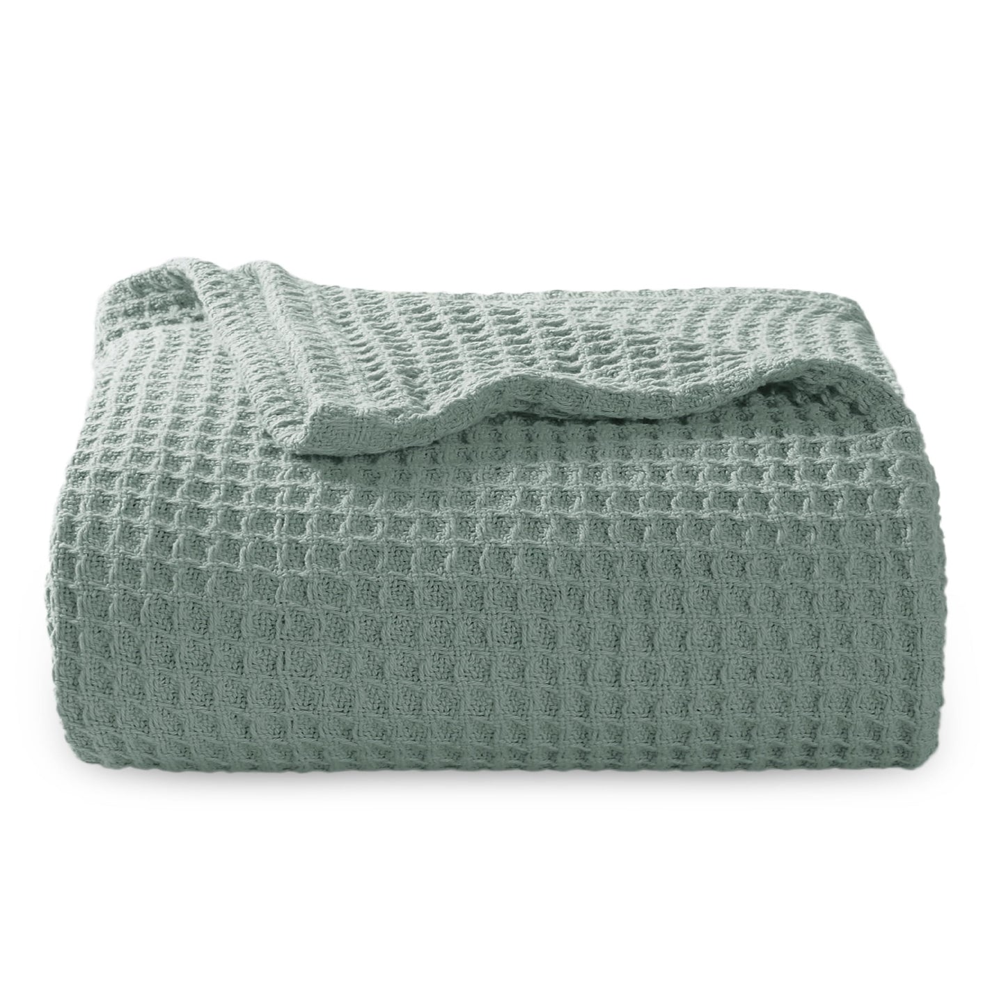 Bedsure 100% Cotton Large Throw Blankets for Couch - Waffle Weave Sage Green Throw Blankets for Bed, Lightweight and Soft Spring Throw Blankets for Office, 50x70 inches