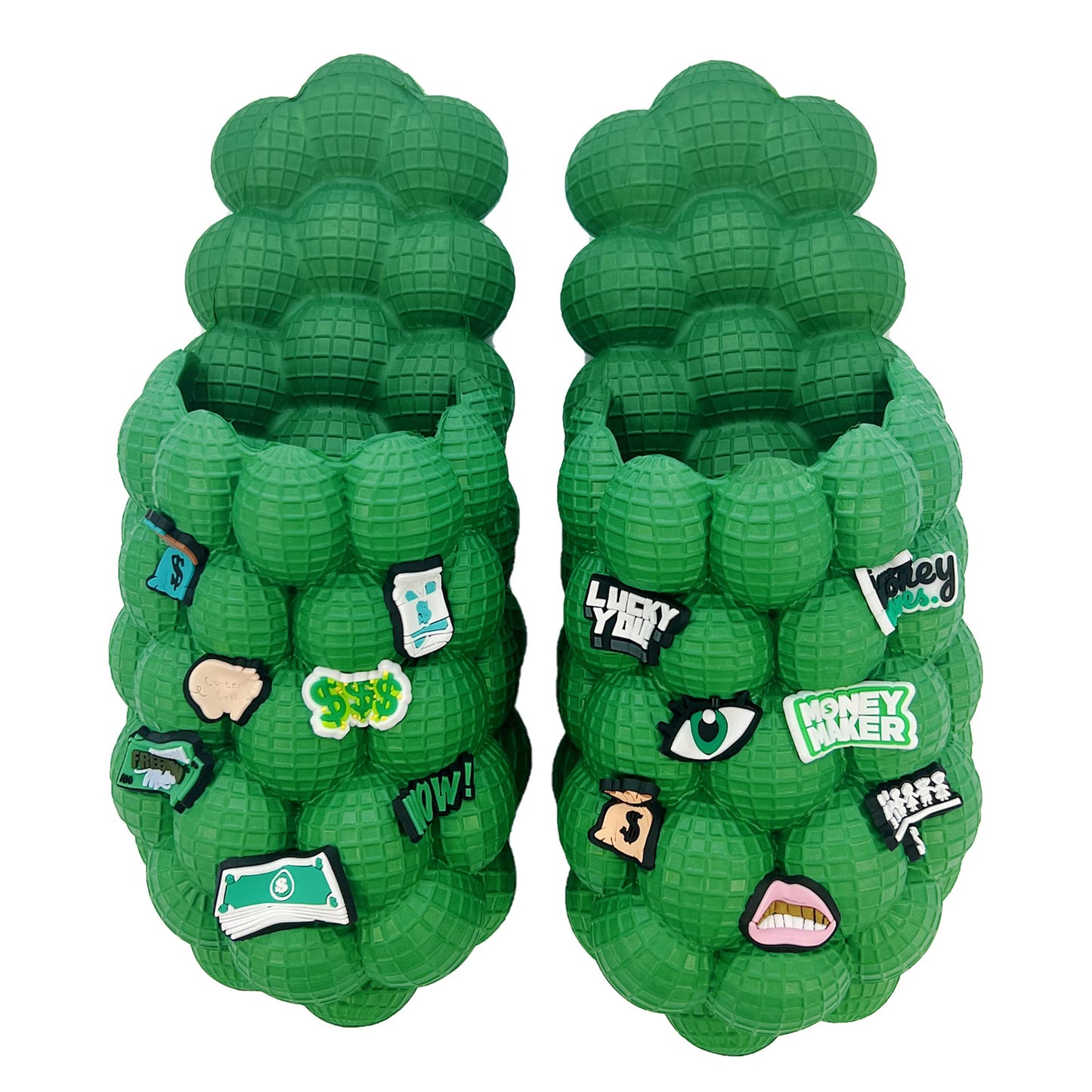 Bubble Slides, Bubble Slippers, Massage Bubble Slides Slippers for Women Men, Funny Lychee Non-slip Spa Slippers, Soft Pillow Stress Relief Slides, Reflexology Sandals for Ladies Slides (10-11WOMEN/8.5-9.5MEN, DIY-Green, numeric_10)