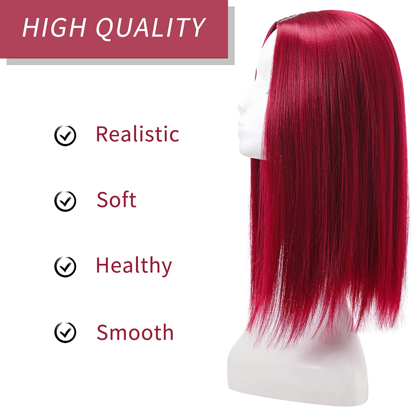 MSMY Colorful Wig Women's Long Straight Wigs Synthetic Wigs Long Straight Wigs for Women Heat Resistant Pastel Cosplay Wig (RED)