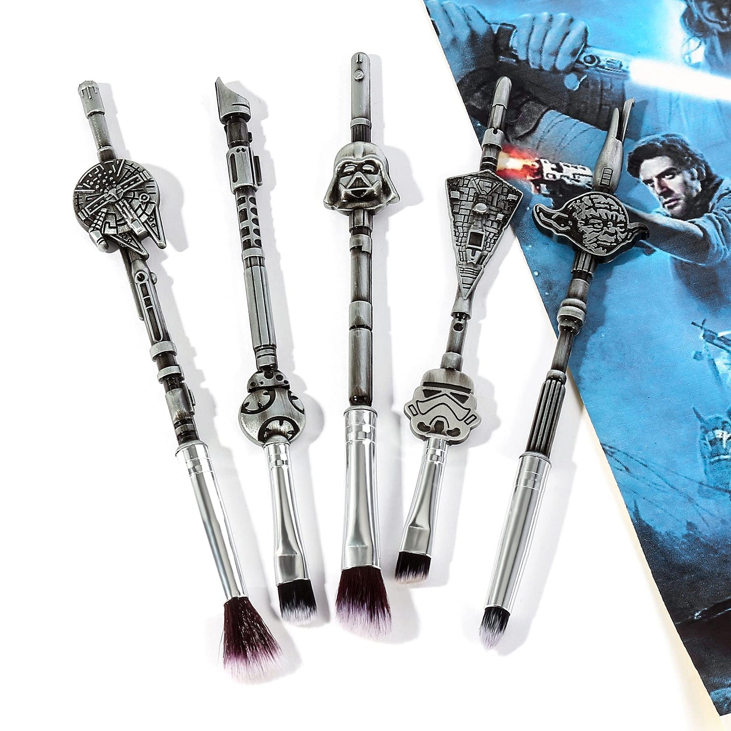 Baby Makeup Brushes Set - 5pcs Professional Classic Movie Series Cosmetic Brushes Foundation Blending Blush Eye Shadows Face Powder Brushes Kit for Fans (StarWars Makeup Brushes)