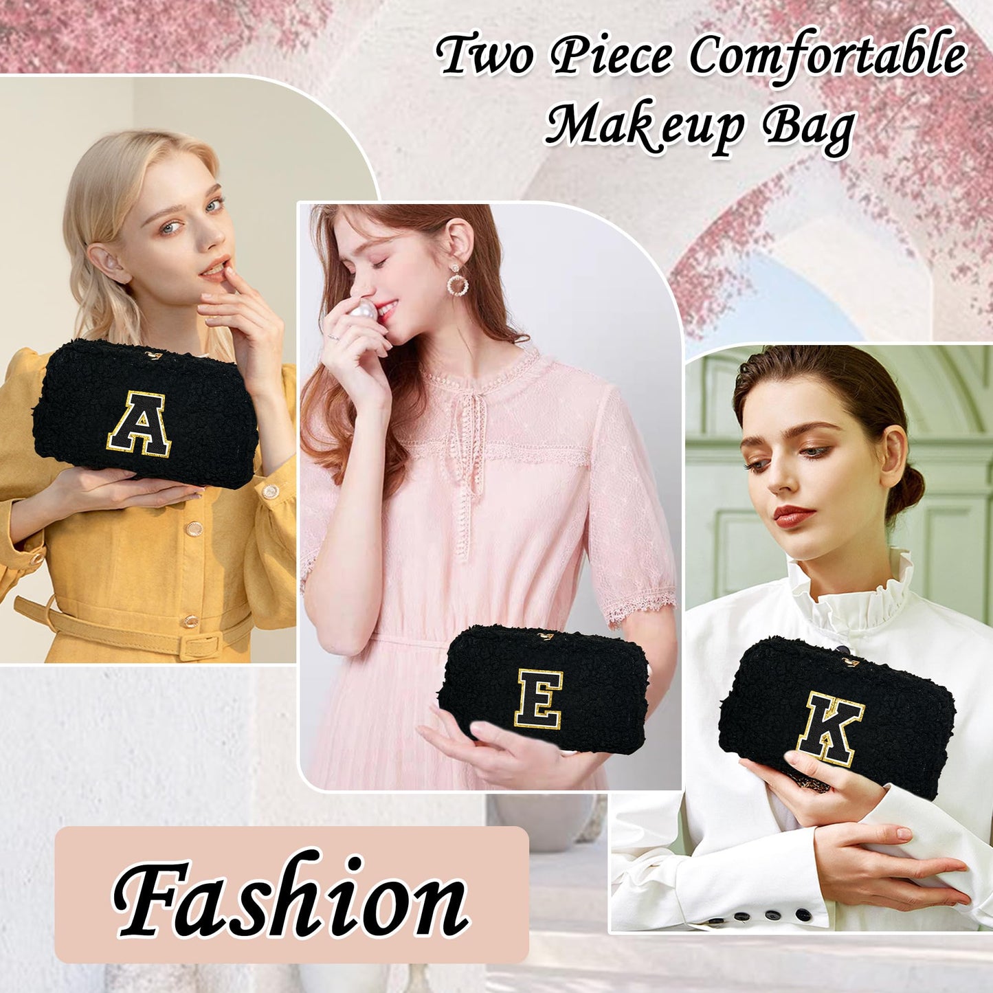 YOOLIFE Cosmetic Bag for Women, Initial Makeup Bag Travel Makeup Pouch Bag Makeup Brush Bag Gifts for Teen Girls Sister Gifts Girlfriend Gifts Mom Gifts Teacher Appreciation Gifts Friend Gifts Black Y