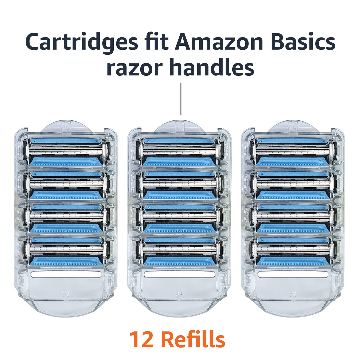 Amazon Basics 3-Blade Razor Refills for Men with Dual Lubrication, 12 Cartridges (Fits Amazon Basics Razor Handles only) (Previously Solimo)