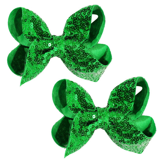 2 PCS 4 Inch Sequins Hair Bows Alligator Hair Clip Hair Barrettes Accessories for Women Teens Girls Kids (Green)