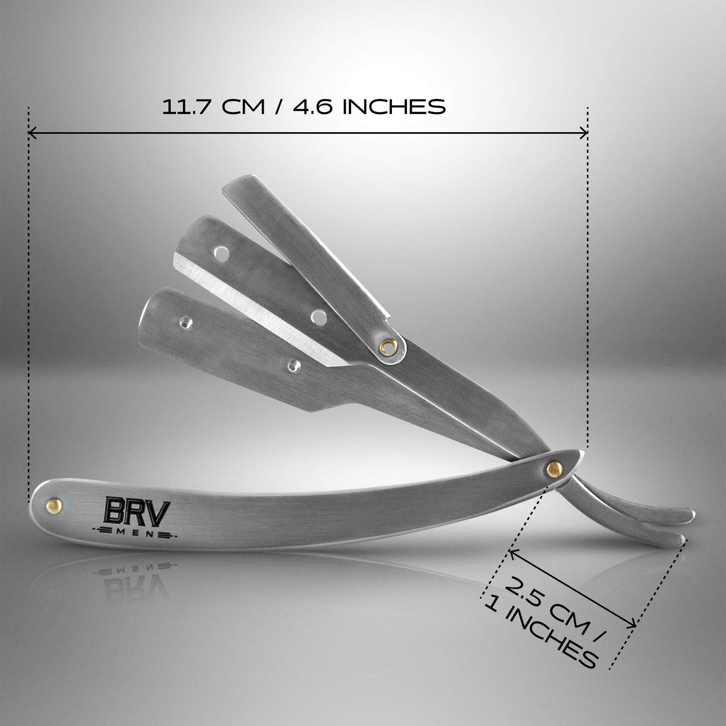 BRV MEN Professional Straight Edge Barber Razor w/ 100 Lord Platinum Single Edge Razor Blades | Straight Razors for Men | Barbershop Accessories | Mens Shaving Knife & Shavette - Silver