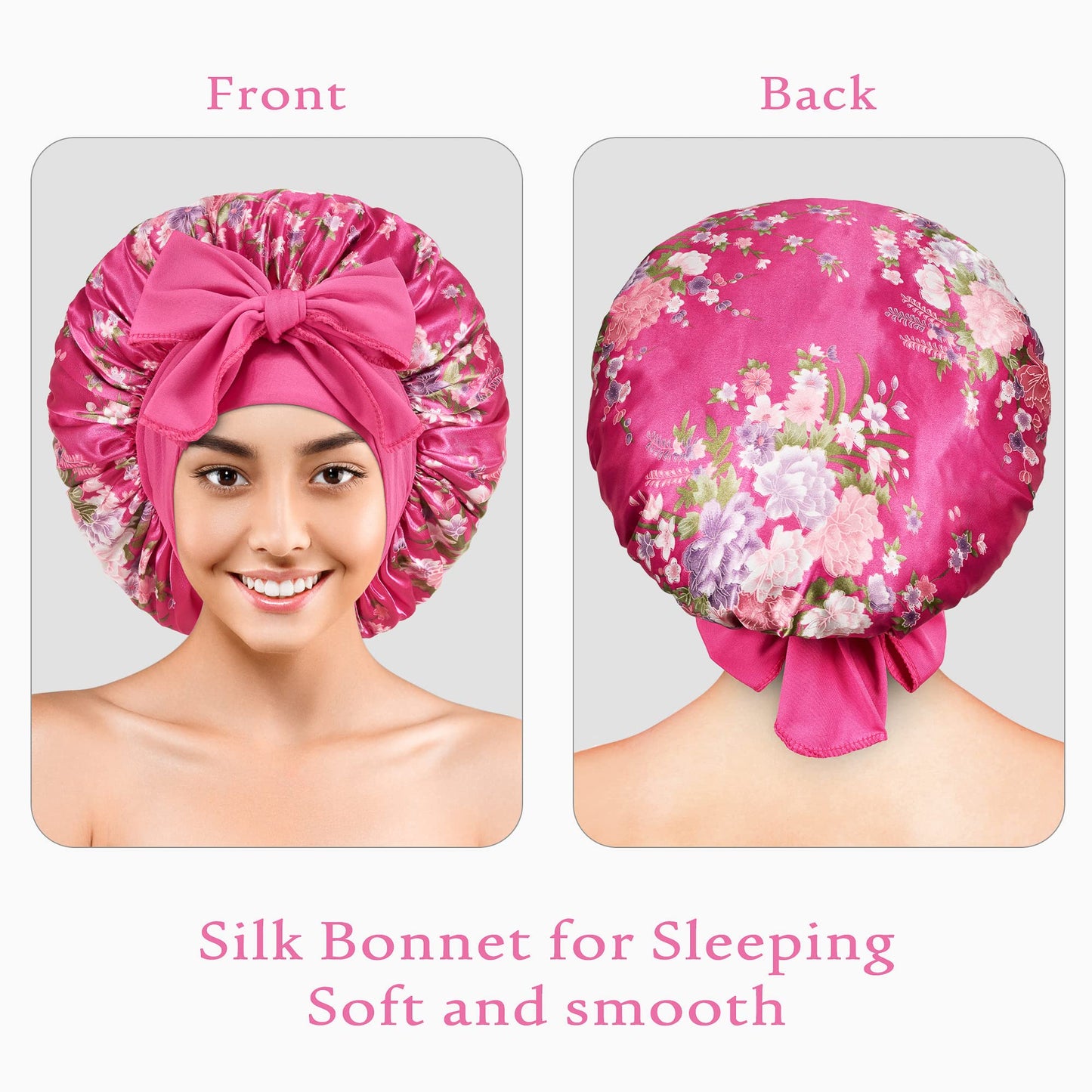 Silk Bonnet for Sleeping, Satin Bonnet for Sleeping, Bonnets for Black Women Silk Hair Bonnet for Sleeping, 2 Pack Tie Band Bonnet for Curly Hair Silk Sleep Cap