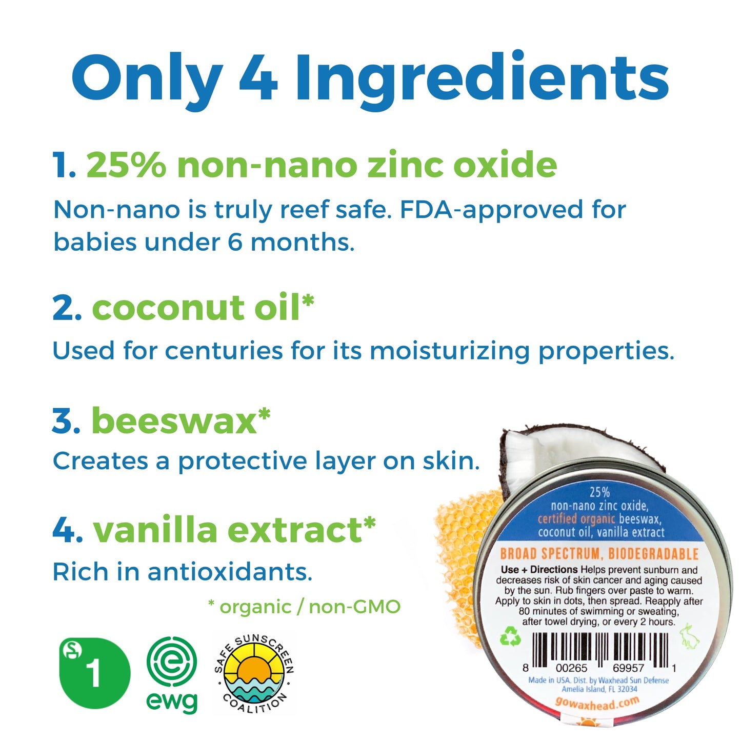 Waxhead Zinc Oxide Sunscreen - Travel Sunscreen Reef Safe Sunscreen SPF 30 Sun Block Sun screen Protector for Face Biodegradable Sunscreen for Mexico Hawaii Approved Sunscreen with Zinc Sunscreen Face