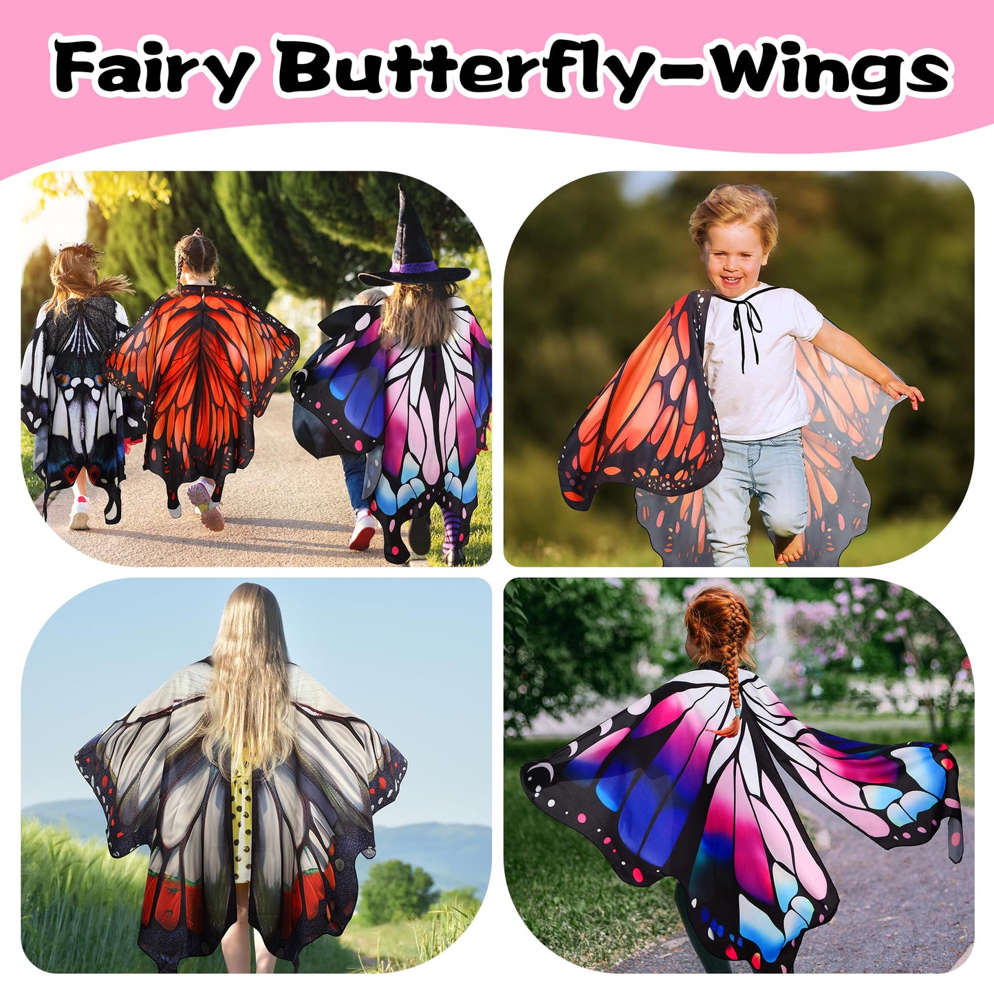 INCOK Purple Butterfly Wings Girls - Girls Fairy Butterfly Wing Cape with Headband and Mask Butterfly Shawl Costumes for Halloween Mardi Gras Renaissance Carnival Cosplay Party Dress up Accessories