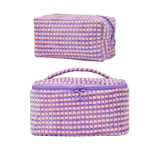 Yunhuy 2PCS Makeup Bag Comfy Cosmetic Bag Set for Women Girls,Large Capacity Travel Makeup Pouch,Toiletry Bag,Portable Makeup Organizer with Double Zipper (Purple)