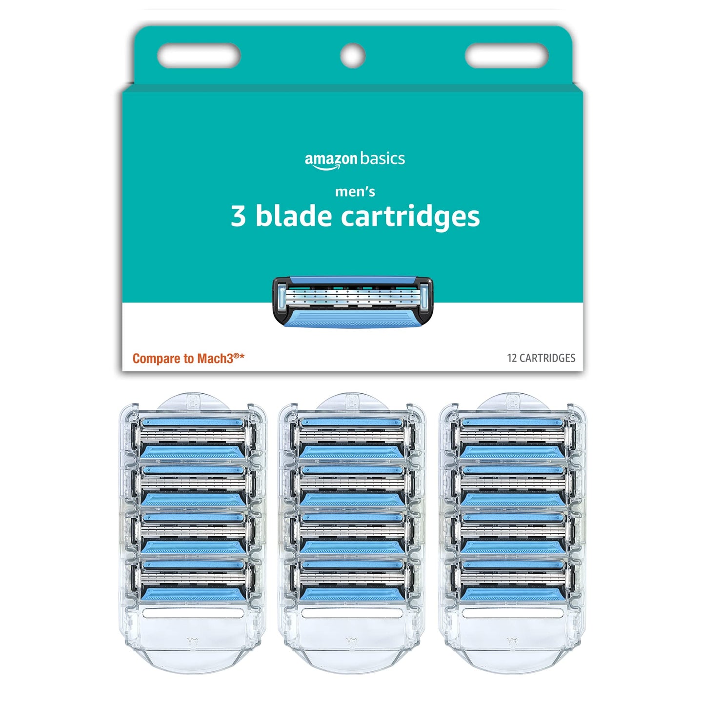 Amazon Basics 3-Blade Razor Refills for Men with Dual Lubrication, 12 Cartridges (Fits Amazon Basics Razor Handles only) (Previously Solimo)