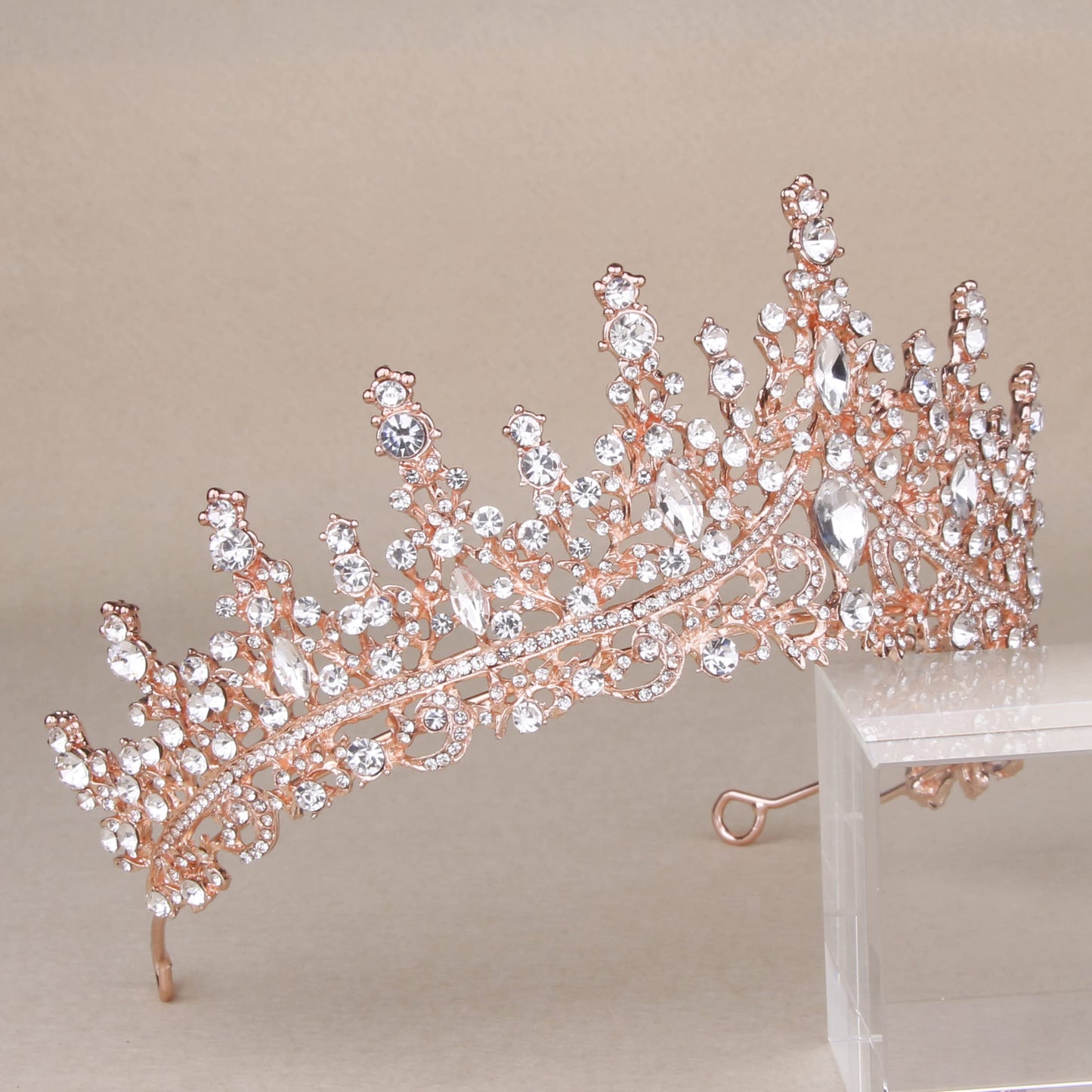 Vofler Rose Gold Tiara for Women, Princess Crown - Royal Baroque Medieval Renaissance Crystal Headband for Queen Bridal Flower Girl Wedding Birthday Costumes Party Quinceanera Prom Pageant Homecoming