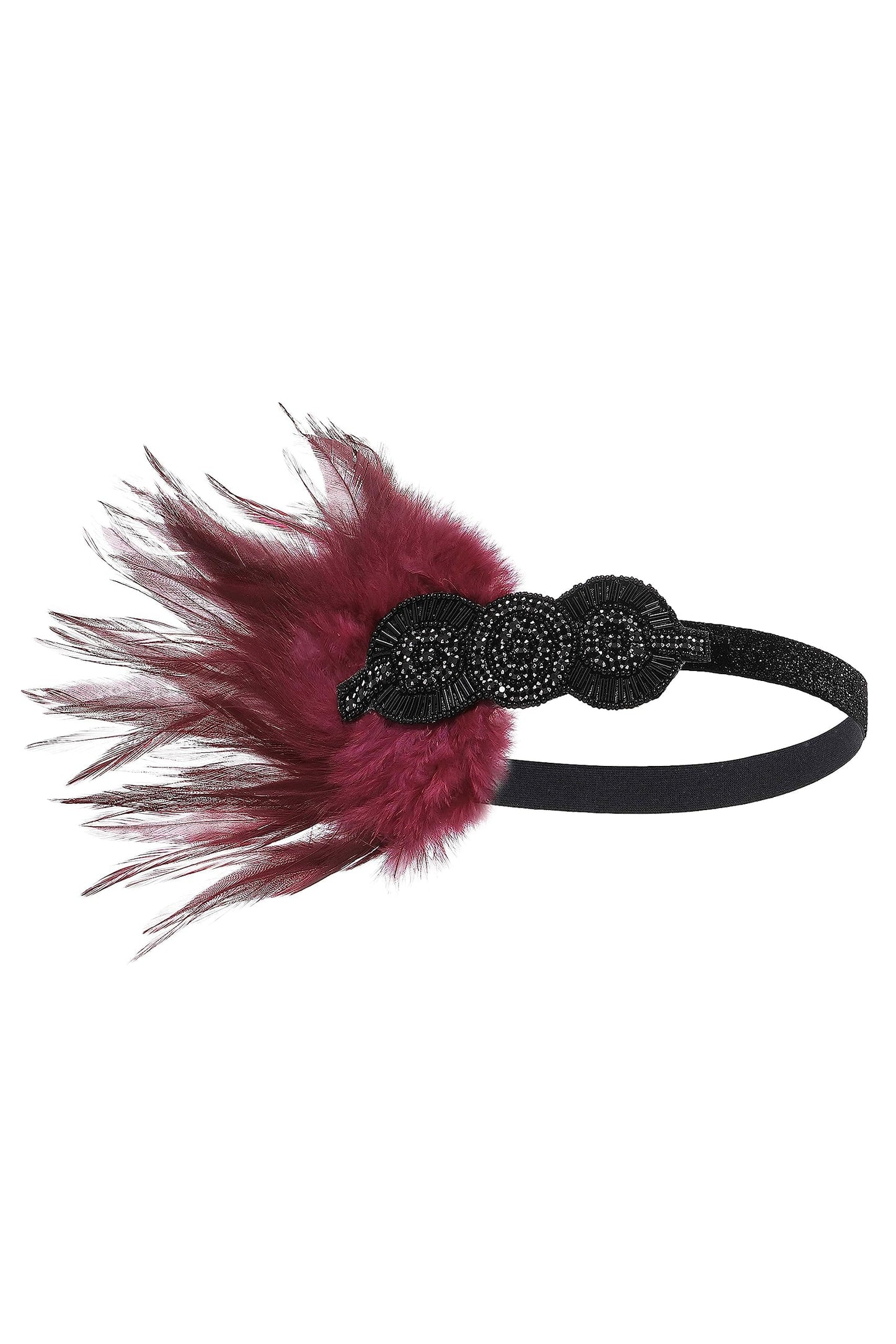 BABEYOND 1920s Flapper Headpiece Roaring 20s Great Gatsby Headband Vintage Feather Headband 1920s Flapper Gatsby Hair Accessories for Party (Burgundy)