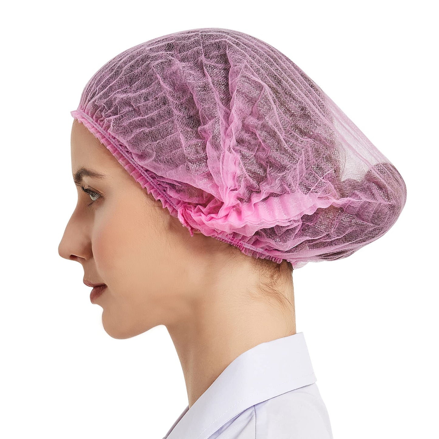 ProtectX 500-Pack Pink Disposable Hair Nets, Elastic Head Cover, Bouffant Caps, Sanitation Head Cover for Food Service, Spa Men & Women - 21 inch