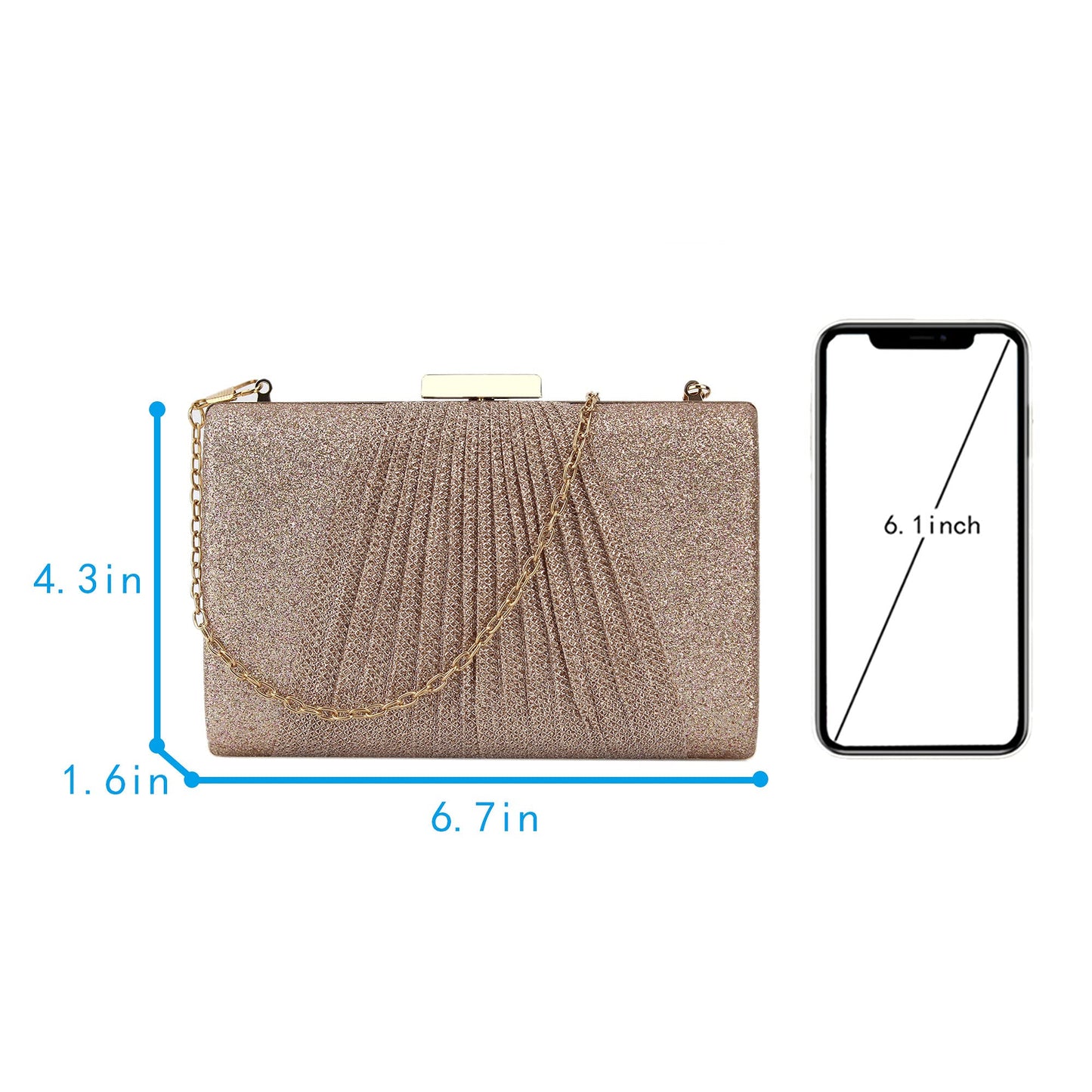 Women Metal Vintage Evening Bag Clutch Purse Hollow Wedding Party Chain Crossbody Bag (T-Champagne)