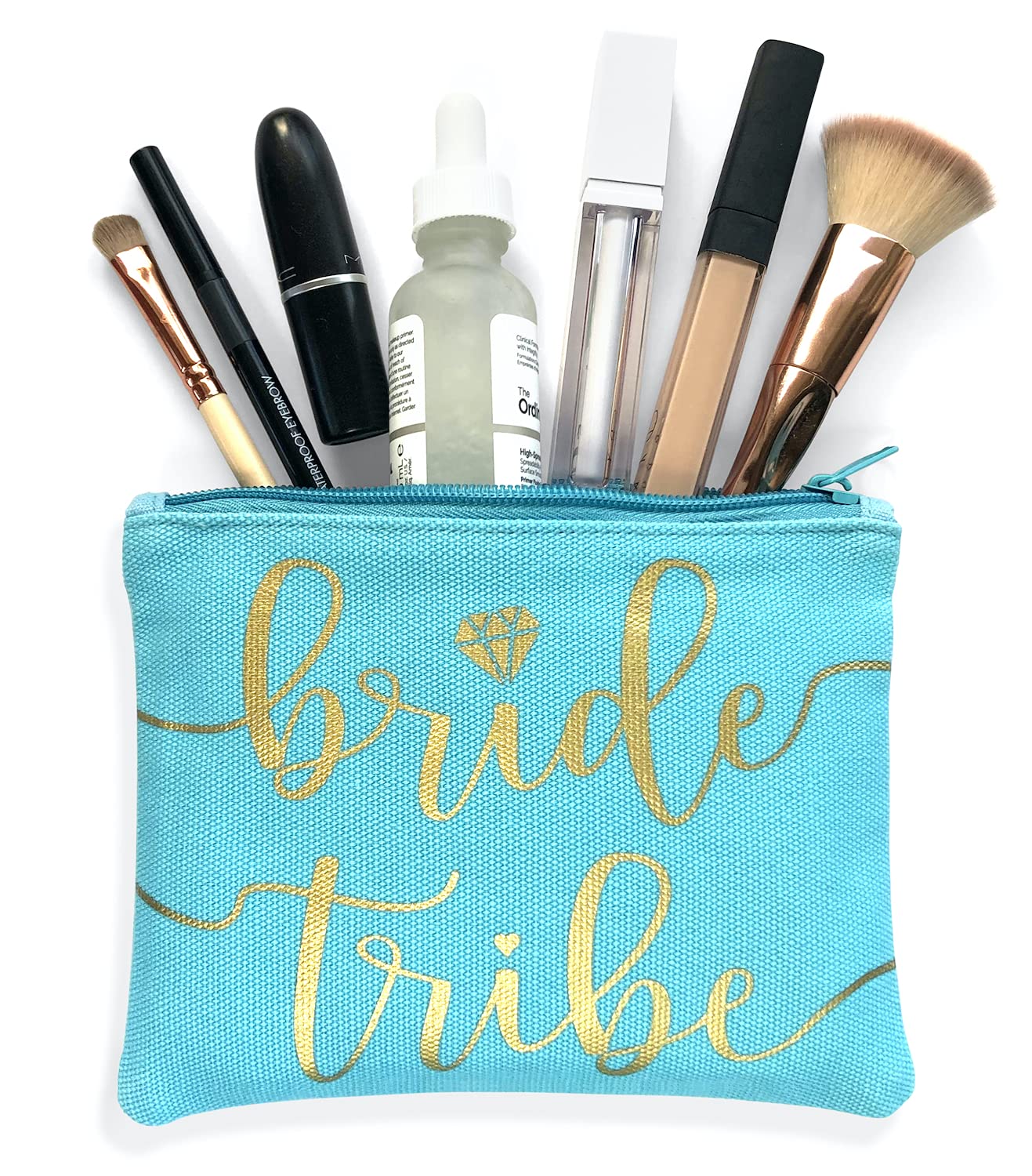 Bride Tribe Makeup Bags - Bridesmaid Favor for Bachelorette Party, Bridal Shower, Wedding. Cosmetics/Toiletries Bag, Wedding Survival Kit, Hangover Kit, Keepsake (3pc Bride Tribe, Blue)