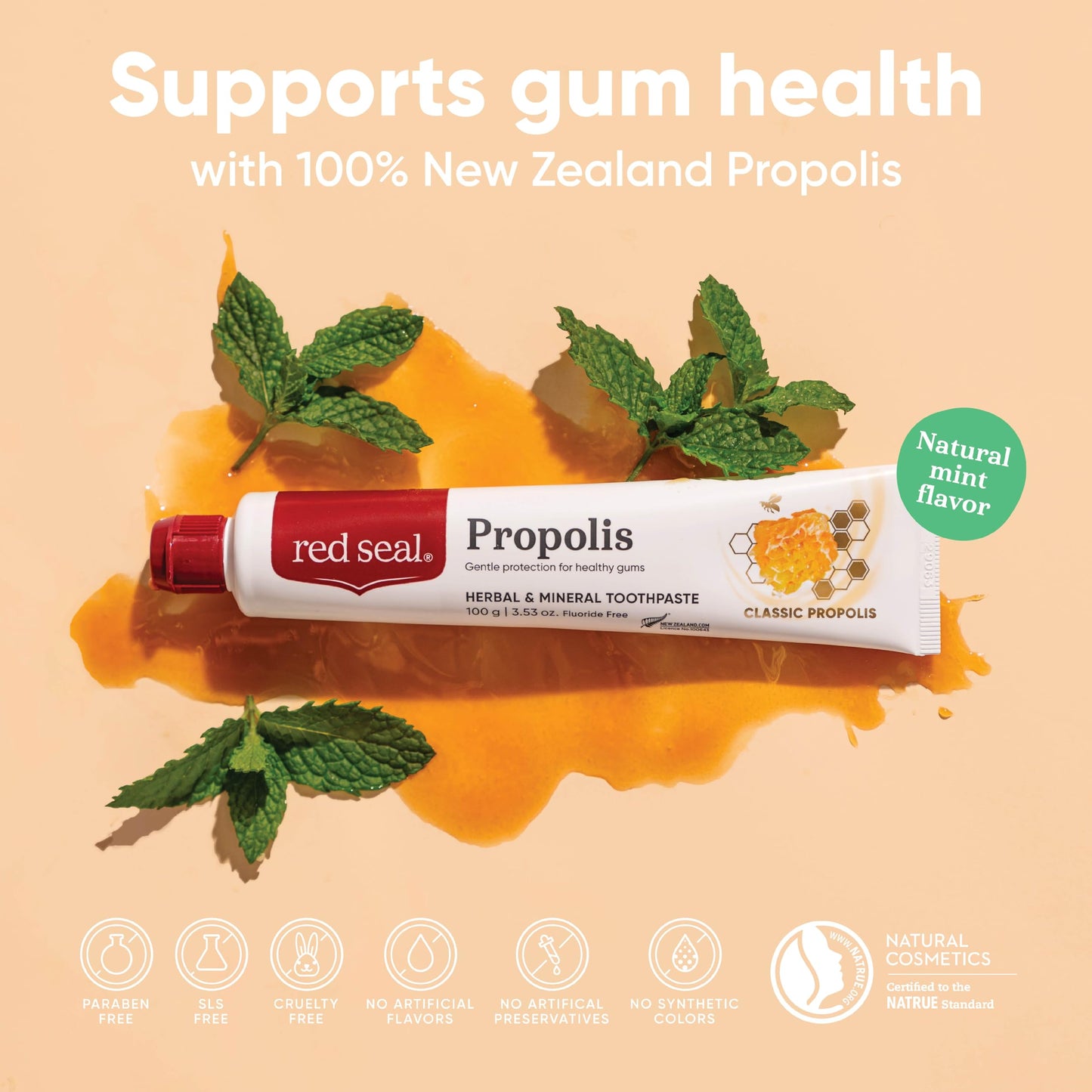 Red Seal Propolis Herbal & Mineral Natural Toothpaste - Fluoride Free, Organic, NATRUE Certified Natural- Supports Natural Gum Health and Oral Hygiene, Prevents Plaque, Vegan, Cruelty-Free (2)