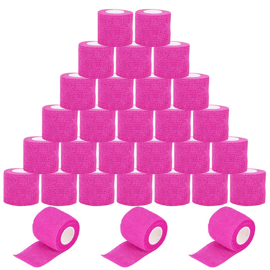 VideoPUP 30PCS Tattoo Grip Cover Wrap,Disposable Cohesive Tattoo Grip Cover Elastic Bandage Handle Grip Tube for Tattoo Machine Tattoo Grip Accessories(Phosphor Pink)