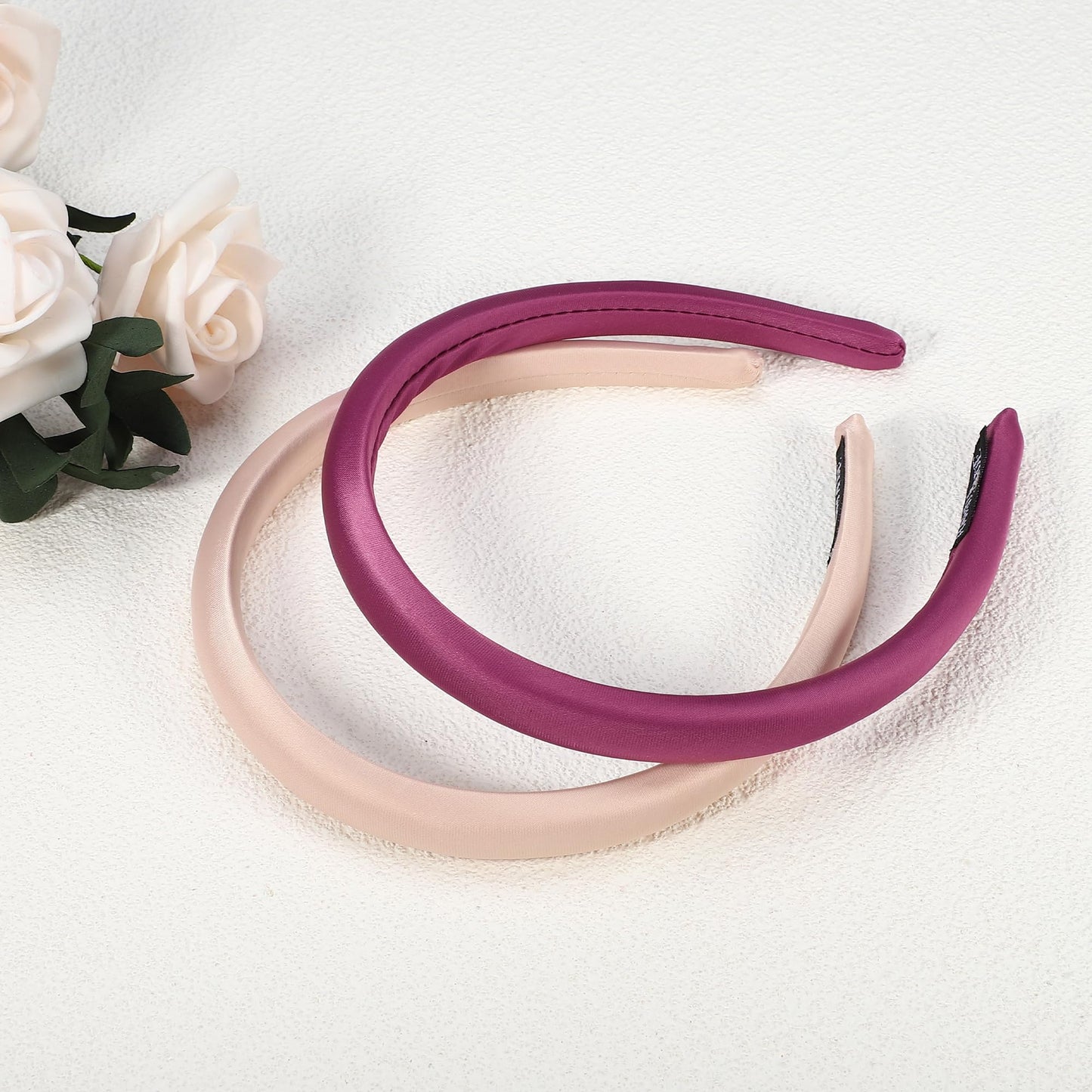 VOCOSTE 2 Pcs Solid Simple Silk Headbands, Fashion Hair Hoop for Women, Anti Slip Hair Accessories, Light Pink, Rose Purple, 0.59" Wide