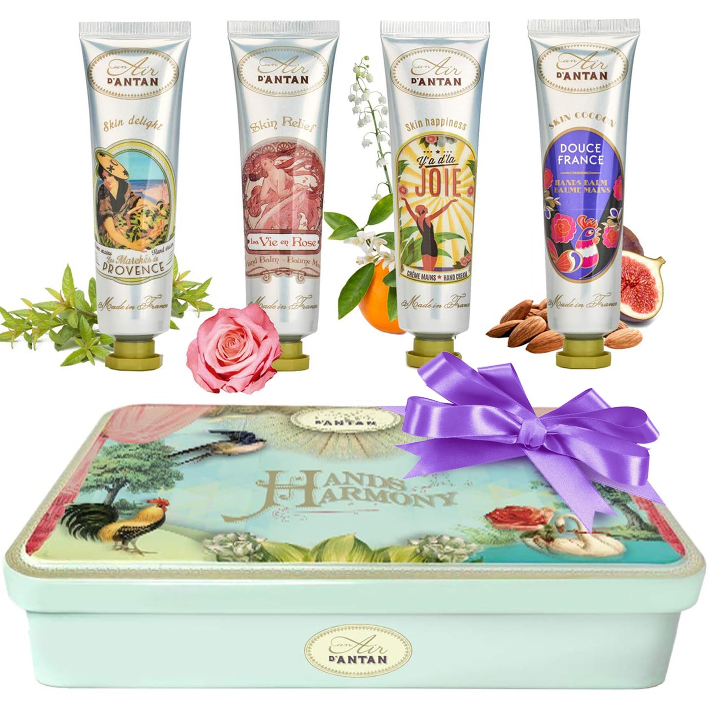 Hand Lotion Gift Set for Women 4pcs UnAir d'Antan, Hand Cream Gift Set with Shea Butter, Sweet Almond Oil, 4 Hand Cream For Women - Lotion Gift Set Includes Scents of Provence, Douce, Rose & Joie