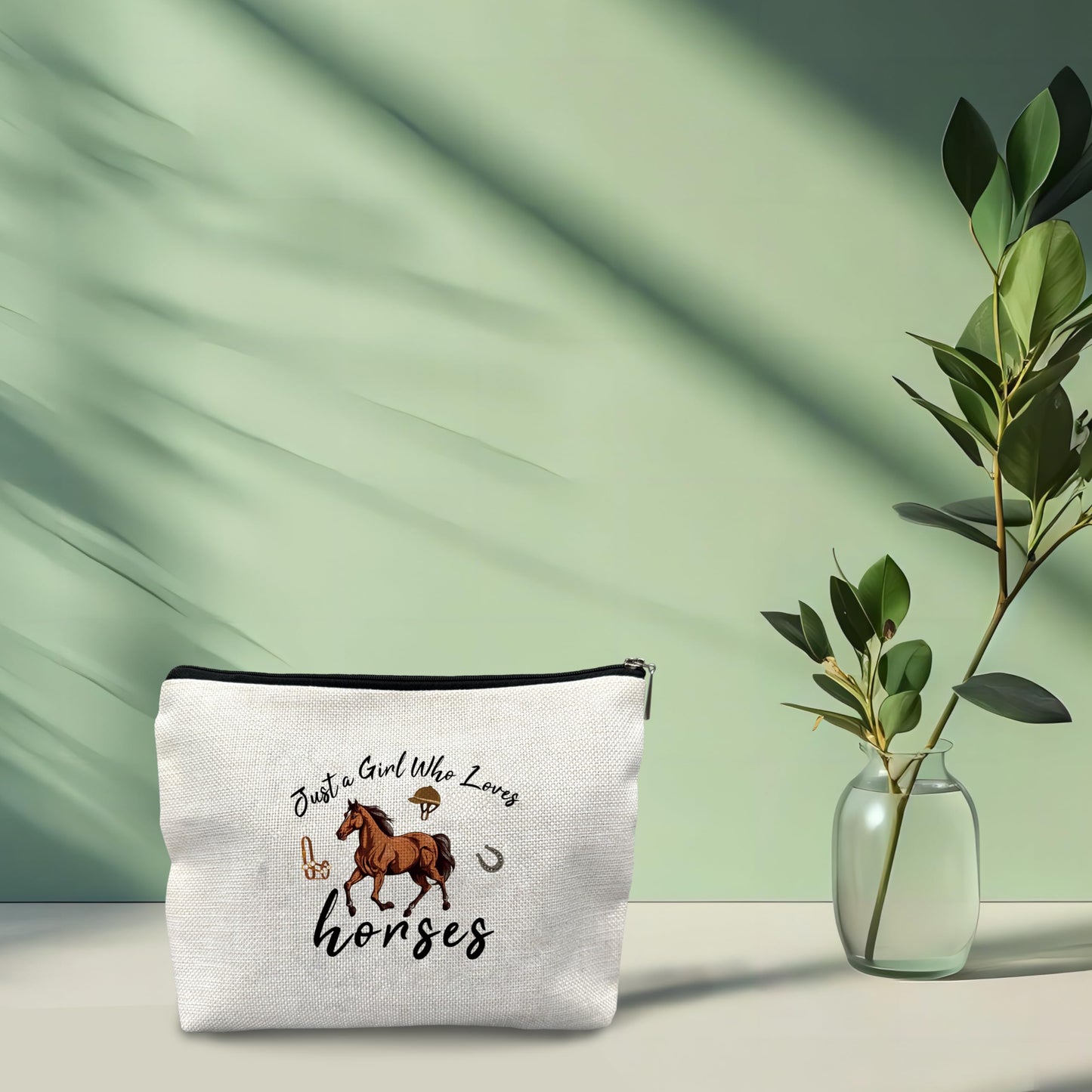 NATSUNO Horses Makeup Bag,Just A Girl Who Loves Horses Make Up Bag,Girls Makeup Bag,Makeup Bag For Girls,Horses Cosmetic Bag,Gifts For Horse Lovers,Horse Gifts For Girls,Inspirational Gifts