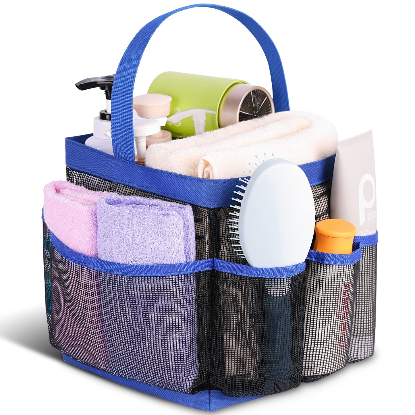 EUDELE Mesh Shower Caddy Portable for College Dorm Room Essentials,Portable Shower Caddy Dorm with 8-Pocket Large Capacity,Shower Bag for Beach,Swimming,Gym-Blue