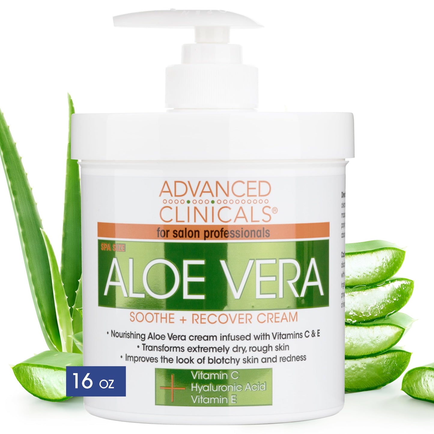 Advanced Clinicals Aloe Vera Lotion Sun Burn Recovery Cream | After Sun Body Lotion W/ Vitamin C + Hyaluronic Acid | Sun Damaged Skin Repair Moisturizing Cream | Skin Care Products, Large 16 Oz