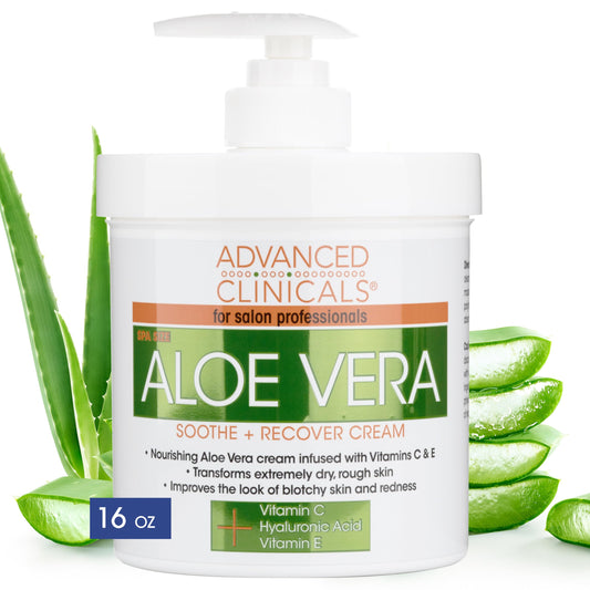 Advanced Clinicals Aloe Vera Lotion Sun Burn Recovery Cream | After Sun Body Lotion W/ Vitamin C + Hyaluronic Acid | Sun Damaged Skin Repair Moisturizing Cream | Skin Care Products, Large 16 Oz