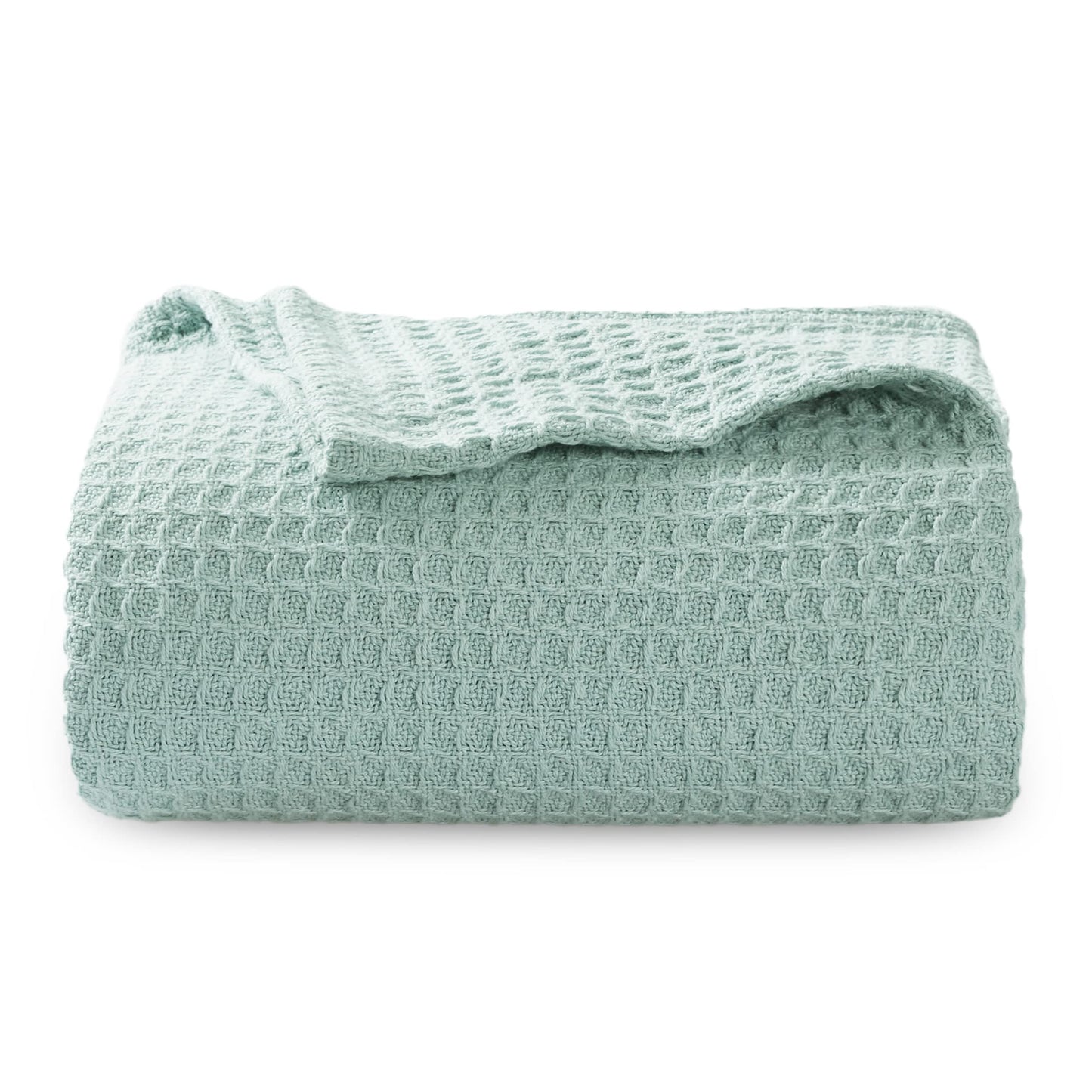 Bedsure 100% Cotton Blankets Twin XL Size for Bed - Waffle Weave Blankets for Summer, Lightweight and Breathable Soft Woven Blankets for Spring, Mint, 66x90 inches