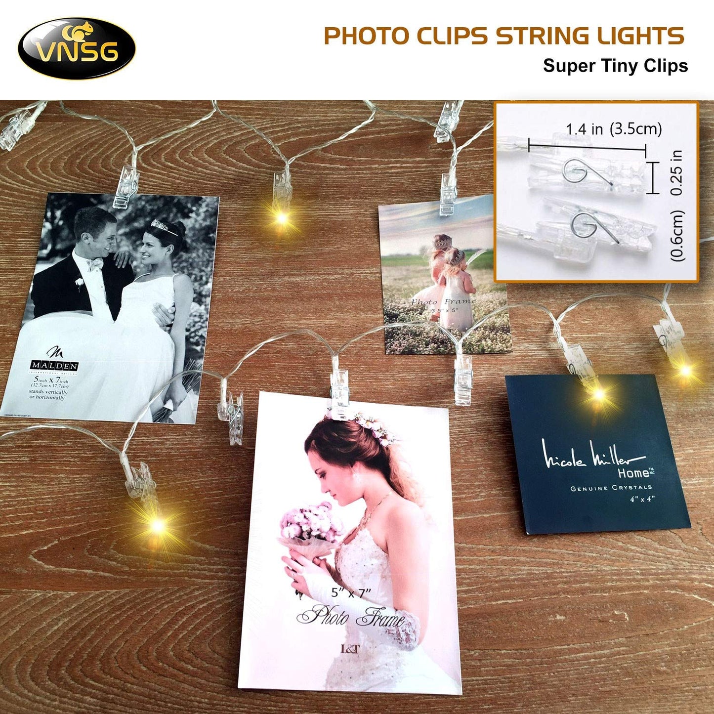 VNSG 40 LED Photo Clip String Lights for Bedroom Wall Decor┃Battery or Plug In┃Fairy Lights to Hang Pictures Christmas Cards, Wedding Photos┃20ft Soft White┃Photo Lights with Clips for Picture Hanging