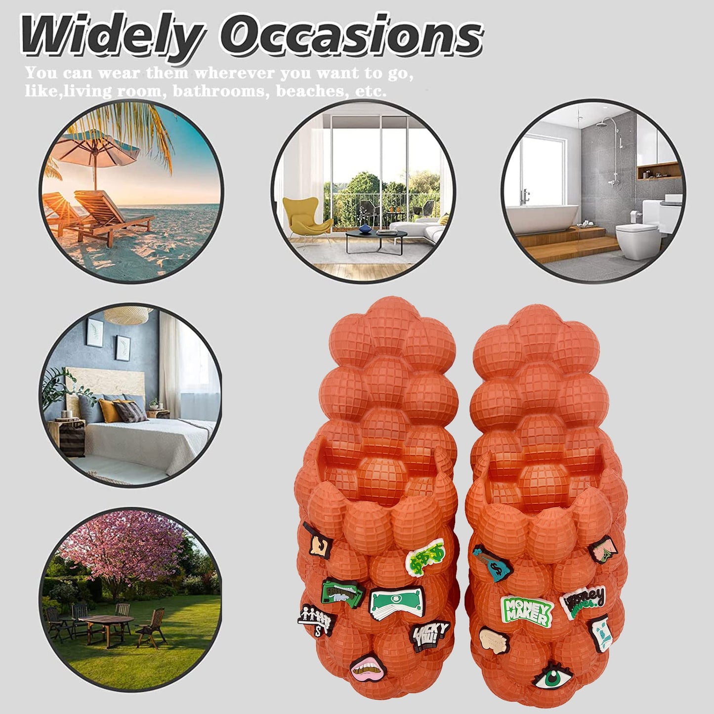 Bubble Slides, Bubble Slippers, Massage Bubble Slides Slippers for Women Men, Funny Lychee Non-slip Spa Slippers, Soft Pillow Stress Relief Slide, Reflexology Sandals for Ladies Slides (10-11WOMEN/8.5-9.5MEN, DIY-Caramel, numeric_10)