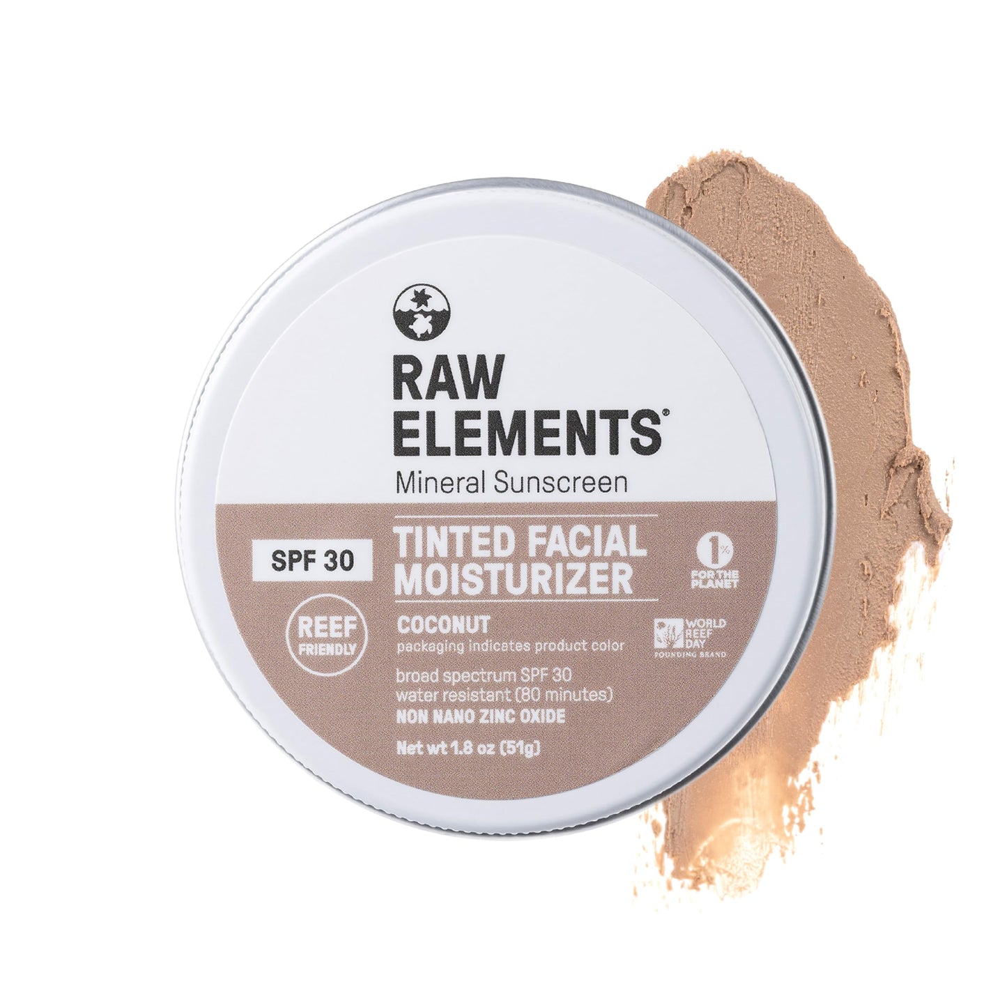 Raw Element Ultra-Moisturizing Tinted Face Cream, Non Toxic Mineral Face Sunscreen, Daily Tinted Moisturizer, Non-Nano Zinc Oxide, Reef Friendly, All Ages, SPF 30, 1.8 oz, Coconut, Pack of 1