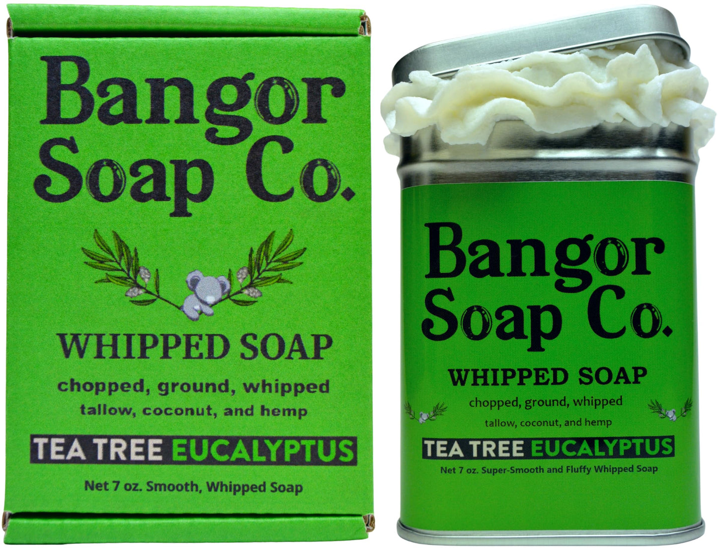 Bangor Soap Co.'s COOLING TEA TREE EUCALYPTUS Pure, Natural Whipped Soap with the FINEST Tallow, Coconut, and Hemp, for the SMOOTHEST Lather in Skin Care