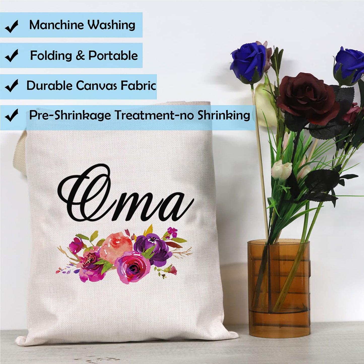 GJTIM Oma Gift Grandma Birthday Gift Oma Reusable Tote Shopping Bag Mother's Day Gift for Oma(Oma Tote)